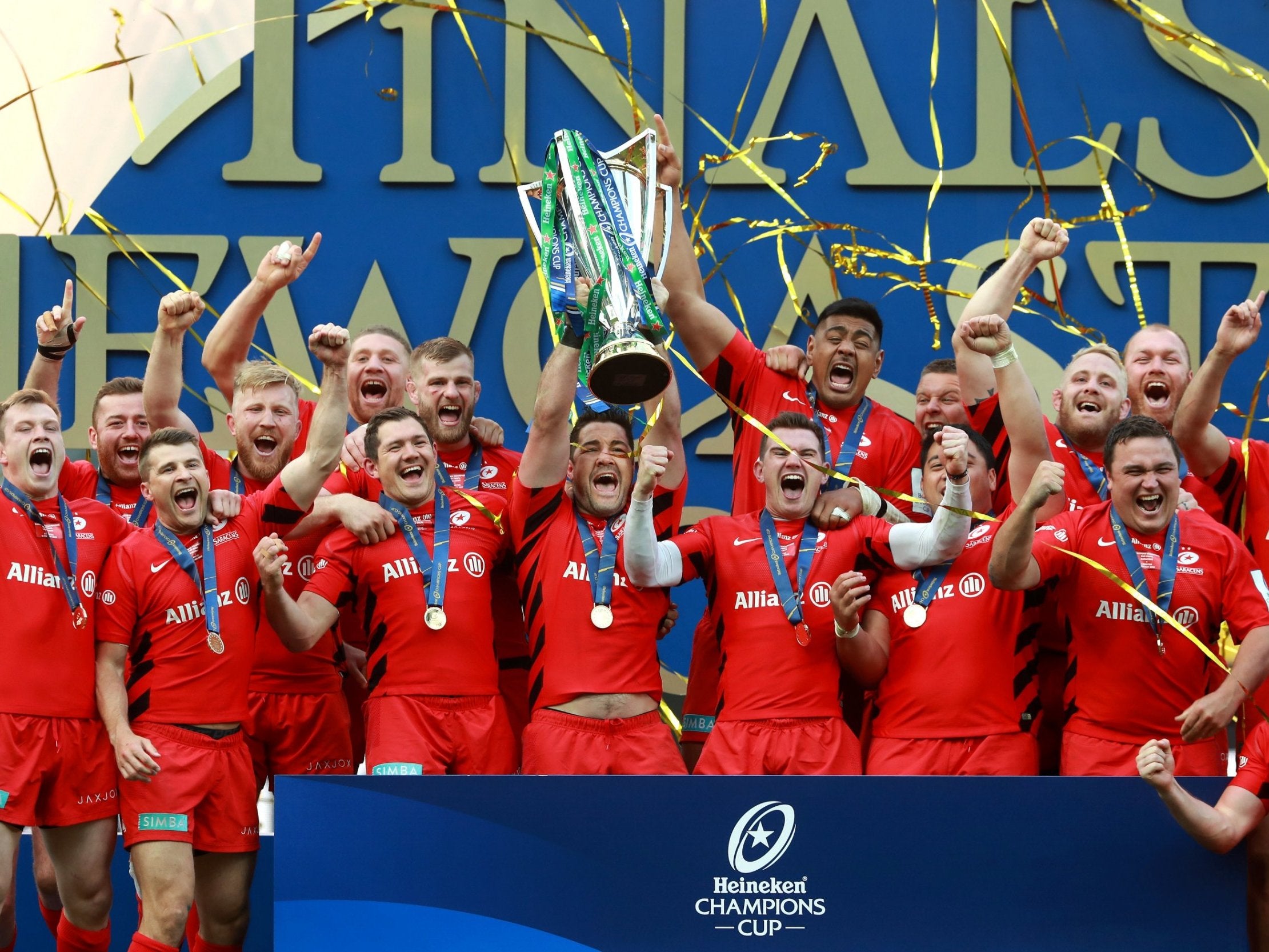 Brad Barritt lifts the Heineken Champions Cup