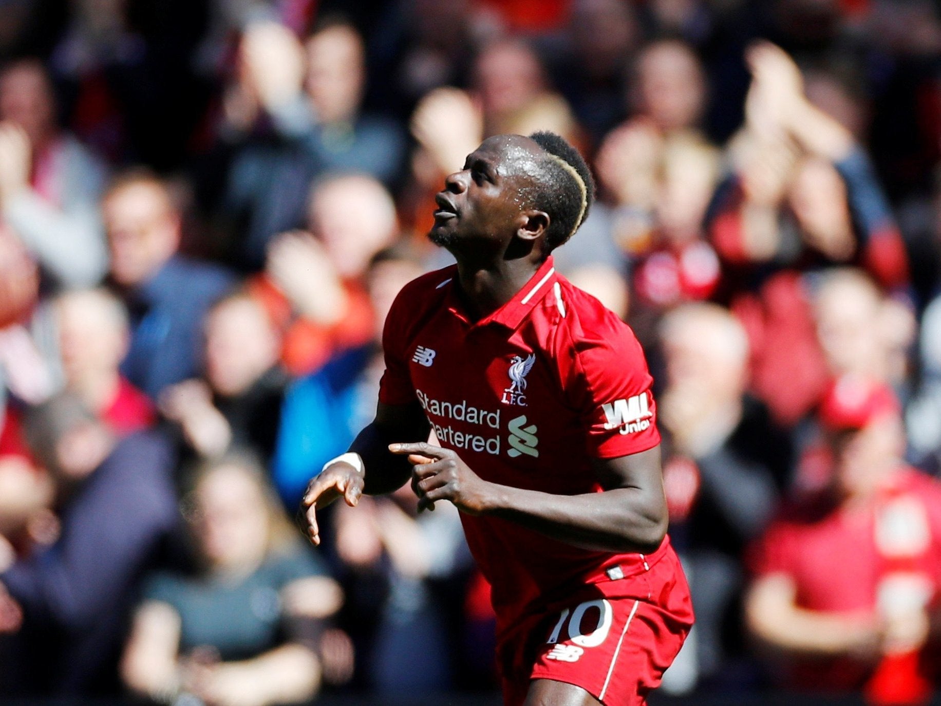 Liverpool's Sadio Mane celebrates scoring their first goal