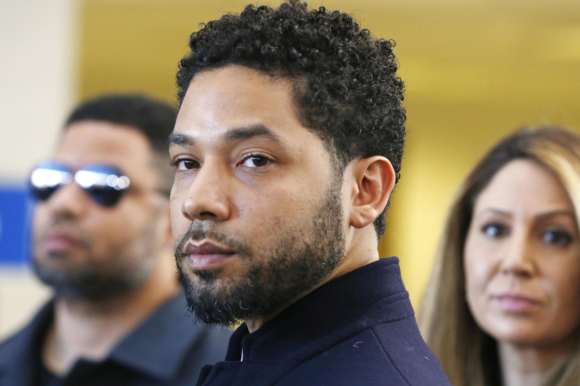 Jussie Smollett is pictured after his court appearance at Leighton Courthouse on 26 March, 2019 in Chicago, Illinois.