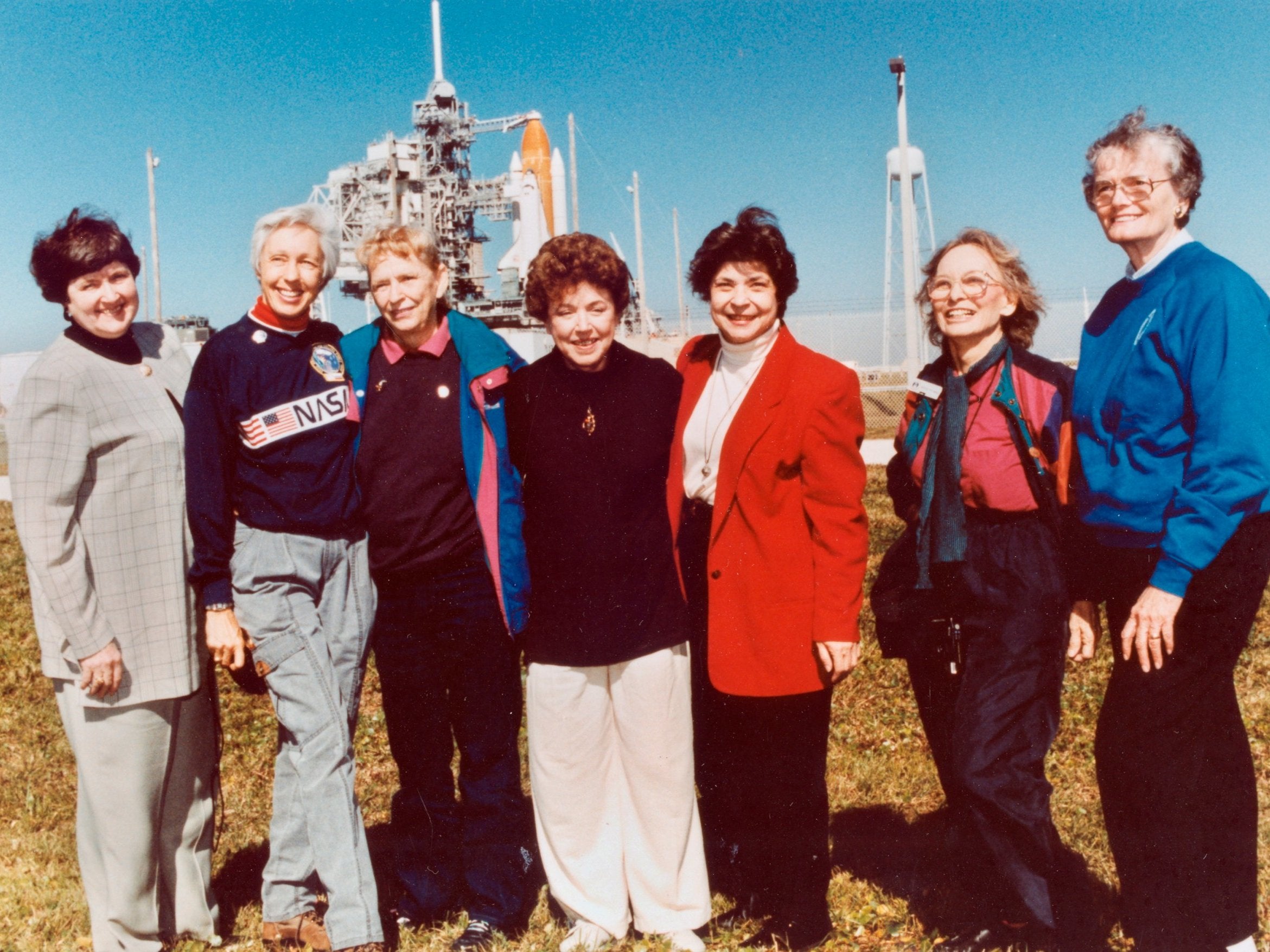 Members of the first lady astronaut trainees, in Florida in 1995, from left: Gene Nora Jessen, Wally Funk, Jerrie Cobb, Jerri Truhill, Sarah Rutley, Myrtle Cagle and Bernice Steadman