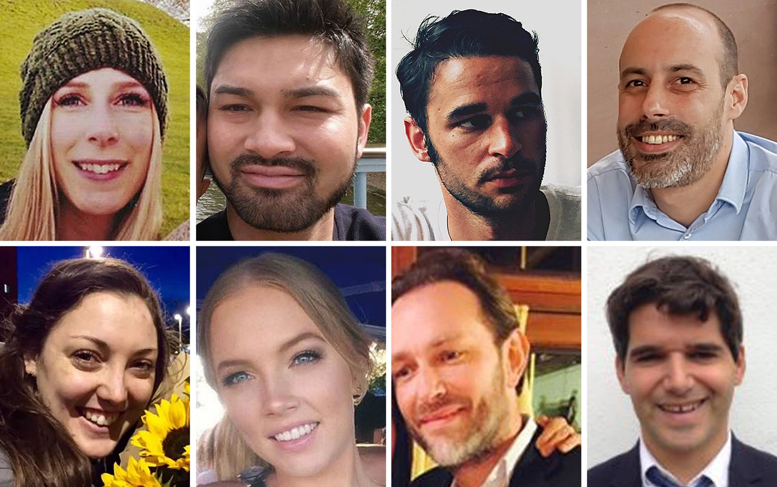 Victims of the London Bridge terrorist attack (top row left to right) Christine Archibald, James McMullan, Alexandre Pigeard, Sebastien Belanger, (bottom row left to right) Kirsty Boden, Sara Zelenak, Xavier Thomas and Ignacio Echeverri