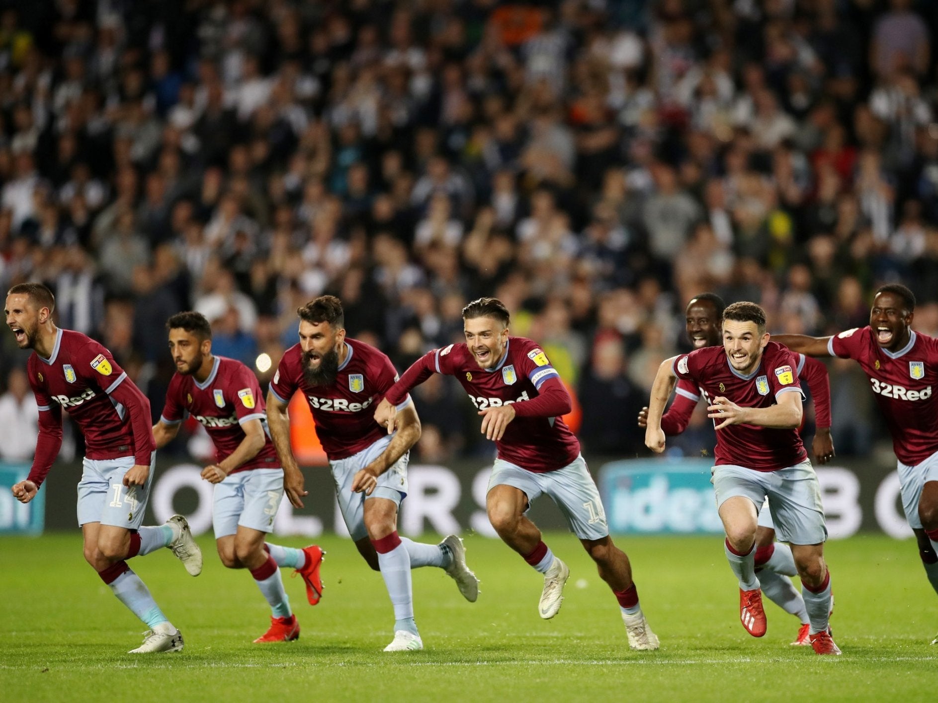 The Aston Villa players celebrate their shootout victory