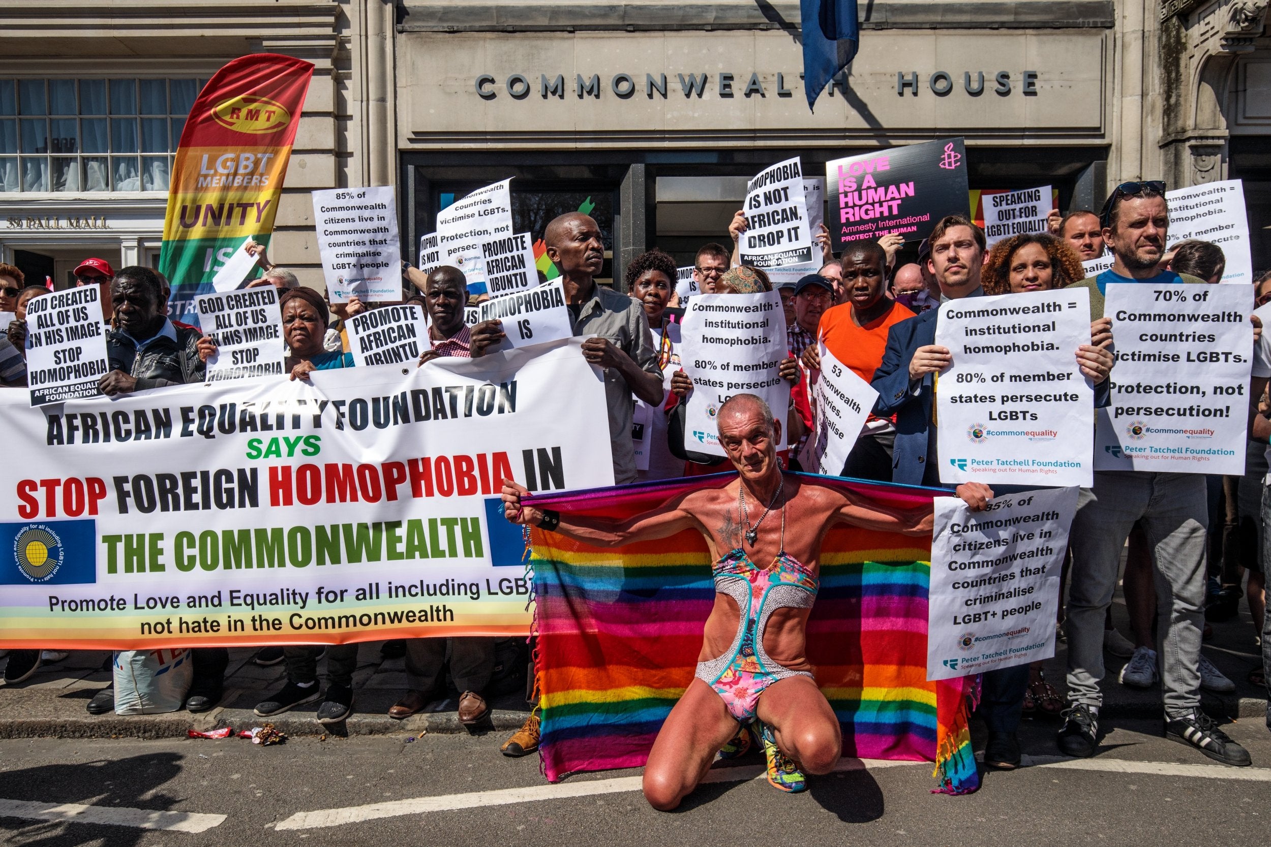 LGBT+ protest outside Commonwealth House in April 2018