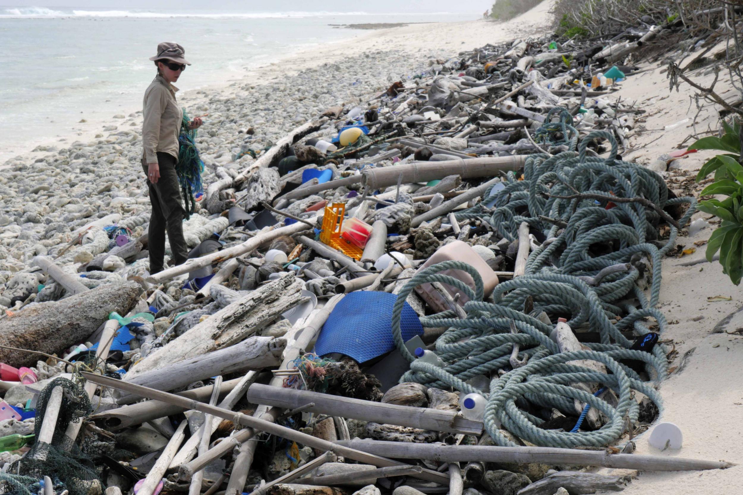 Dr Jennifer Lavers during the survey which revealed 238 tonnes of plastic was littered across the beaches of the Cocos (Keeling) Islands