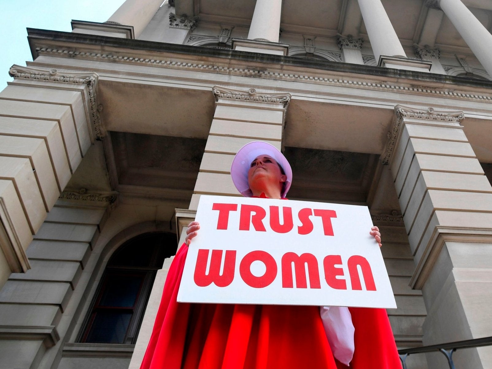 Activist Tamara Stevens with the Handmaids Coalition of Georgia protests outside the Georgia Capitol (AFP/Getty)