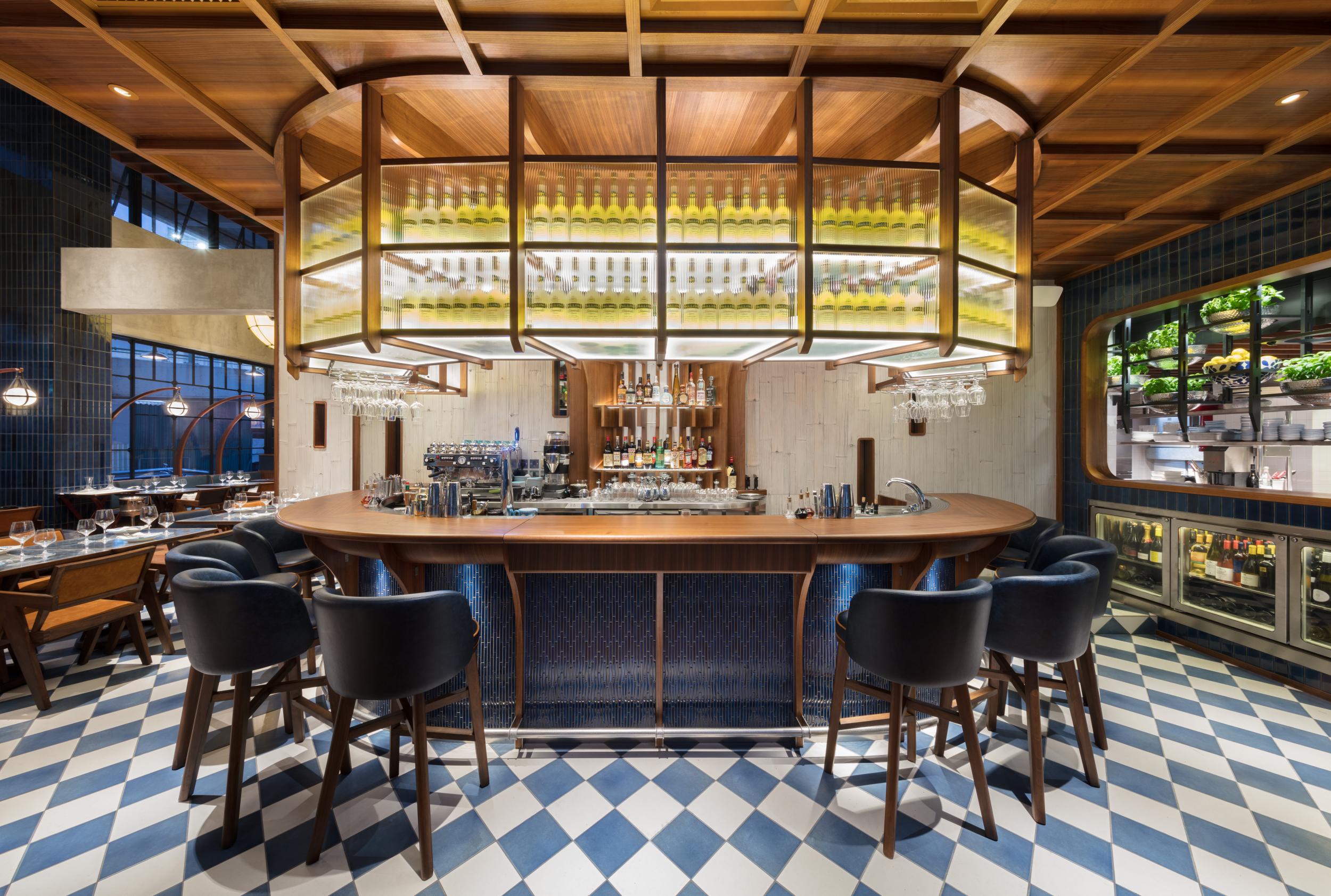 The stylish restaurant bar area of Osteria Marzia at The Fleming