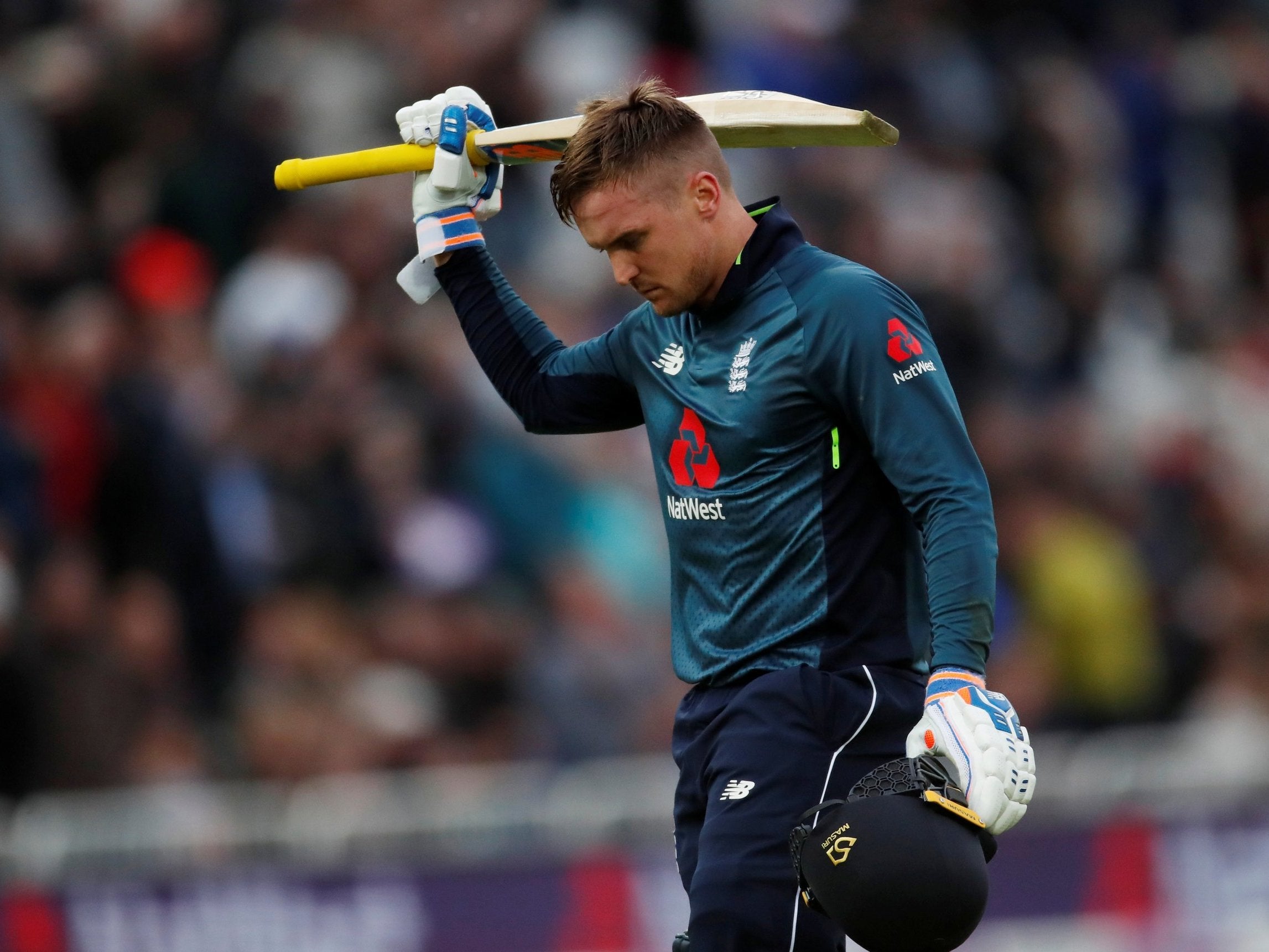 Jason Roy salutes the fans at Trent Bridge after being dismissed