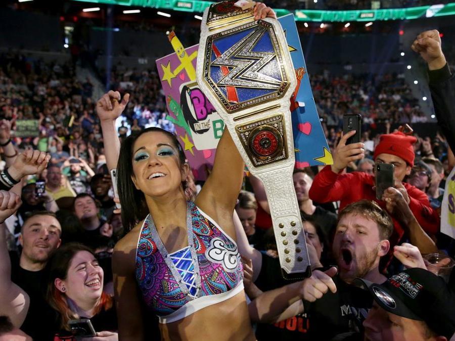 Bayley celebrates with the fans (WWE )