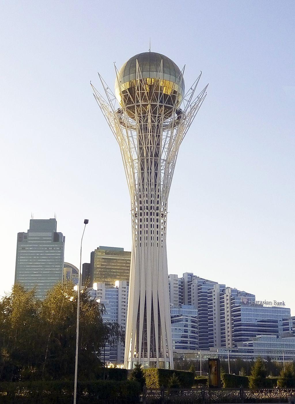 Astana-Nursultan’s Bayterek tower comes complete with a viewing platform containing a golden replica of the leader’s hand