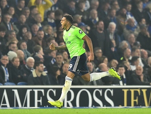 Mendez-Laing celebrates scoring against Brighton