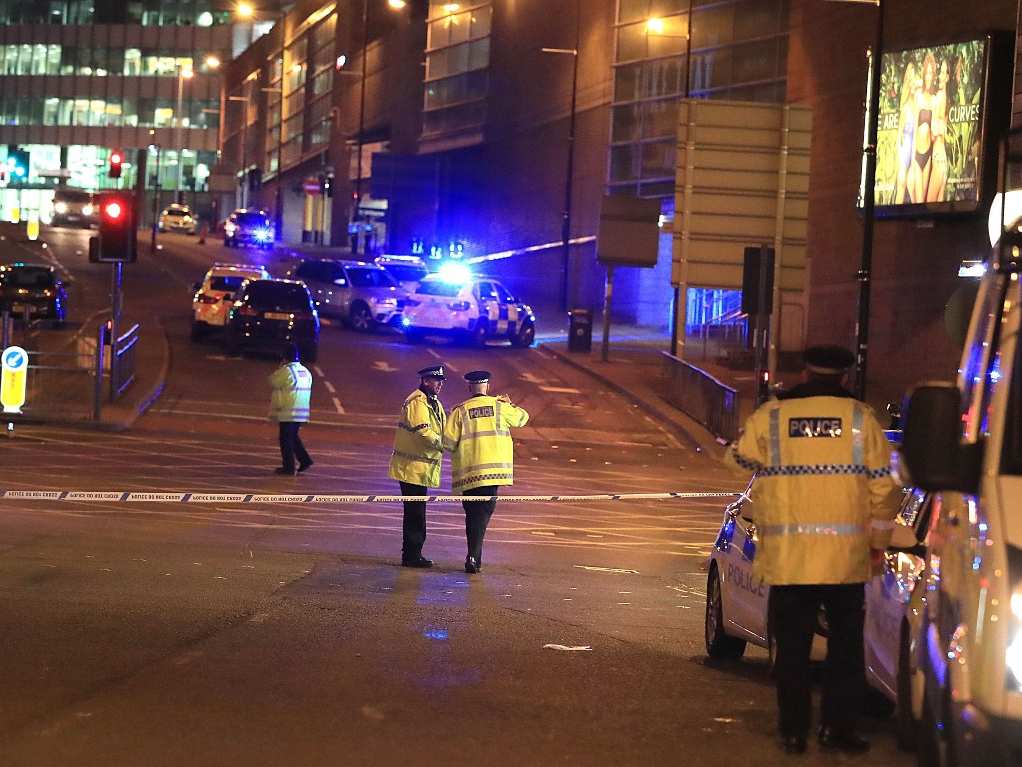 Emergency services at Manchester Arena after Salman Abedi launched a suicide attack.