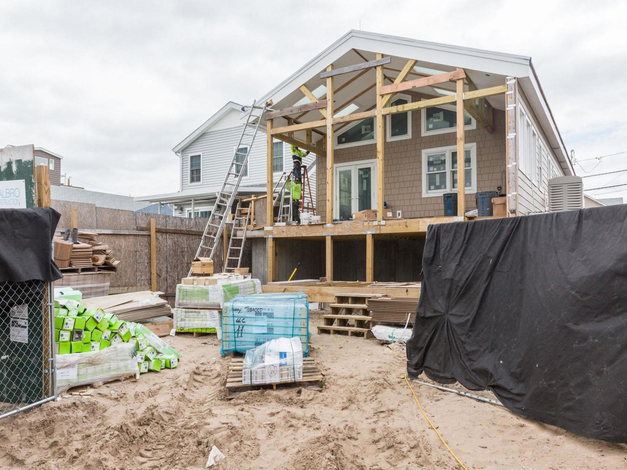 Construction continues on a home designed to withstand extreme weather in the Breezy Point