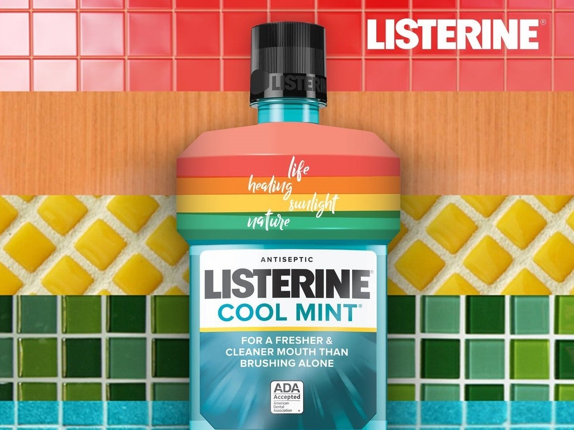 The offending rainbow Listerine bottle, released ahead of Pride month