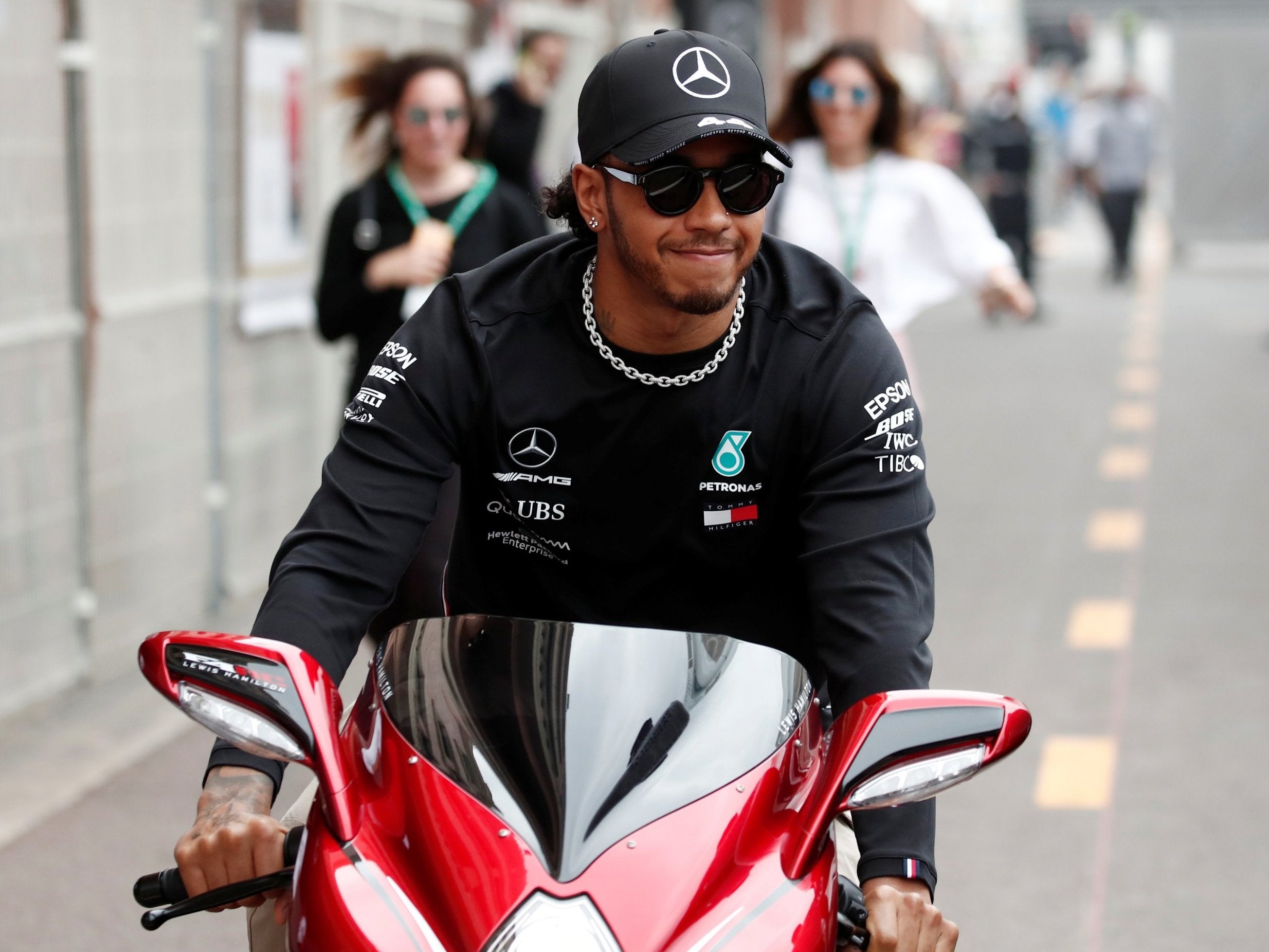 Hamilton arrived in Monaco on his MV Augusta motorbike