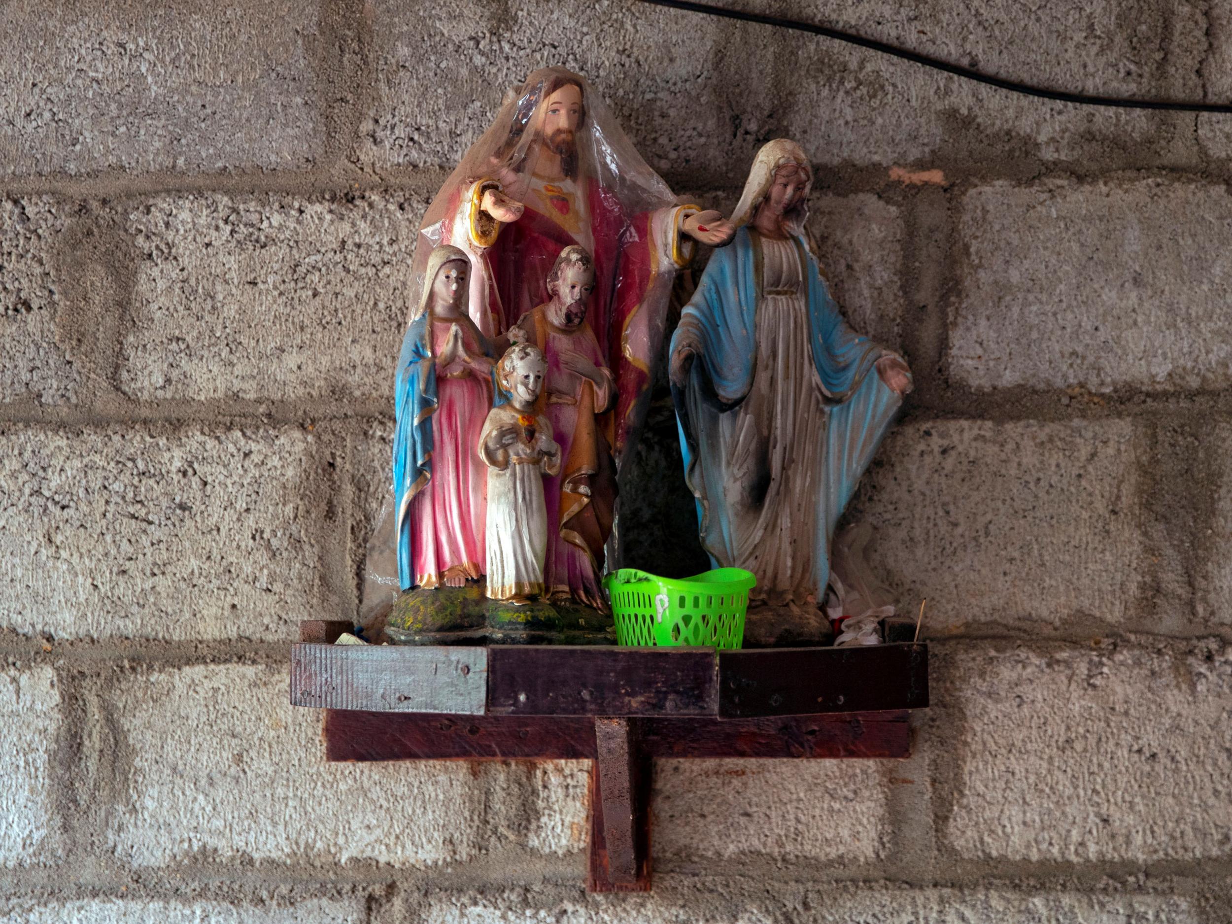 Statues of Mary and Jesus inside the unfinished house of Lahiru Prasanga Fernando, 34, and his wife Diliini Sangeewani, 34, in Negombo. The couple were killed in the attacks