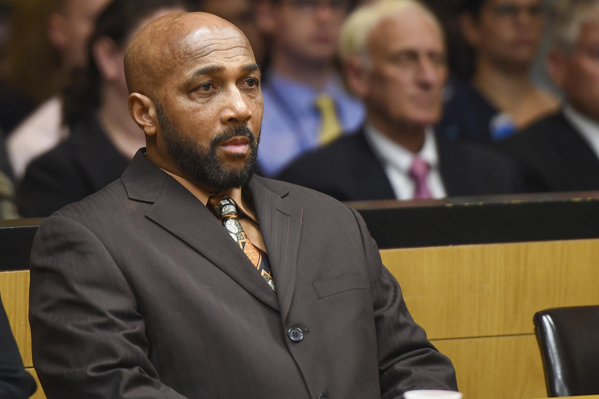 Keith Bush at the defence table during a hearing at Suffolk County Courthouse in New York