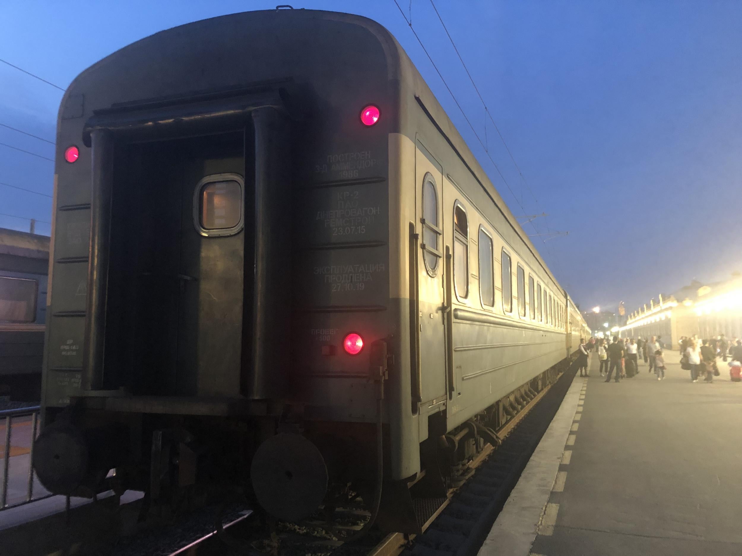 Leaving, leaving: a midnight train to Georgia at Baku station in Azerbaijan