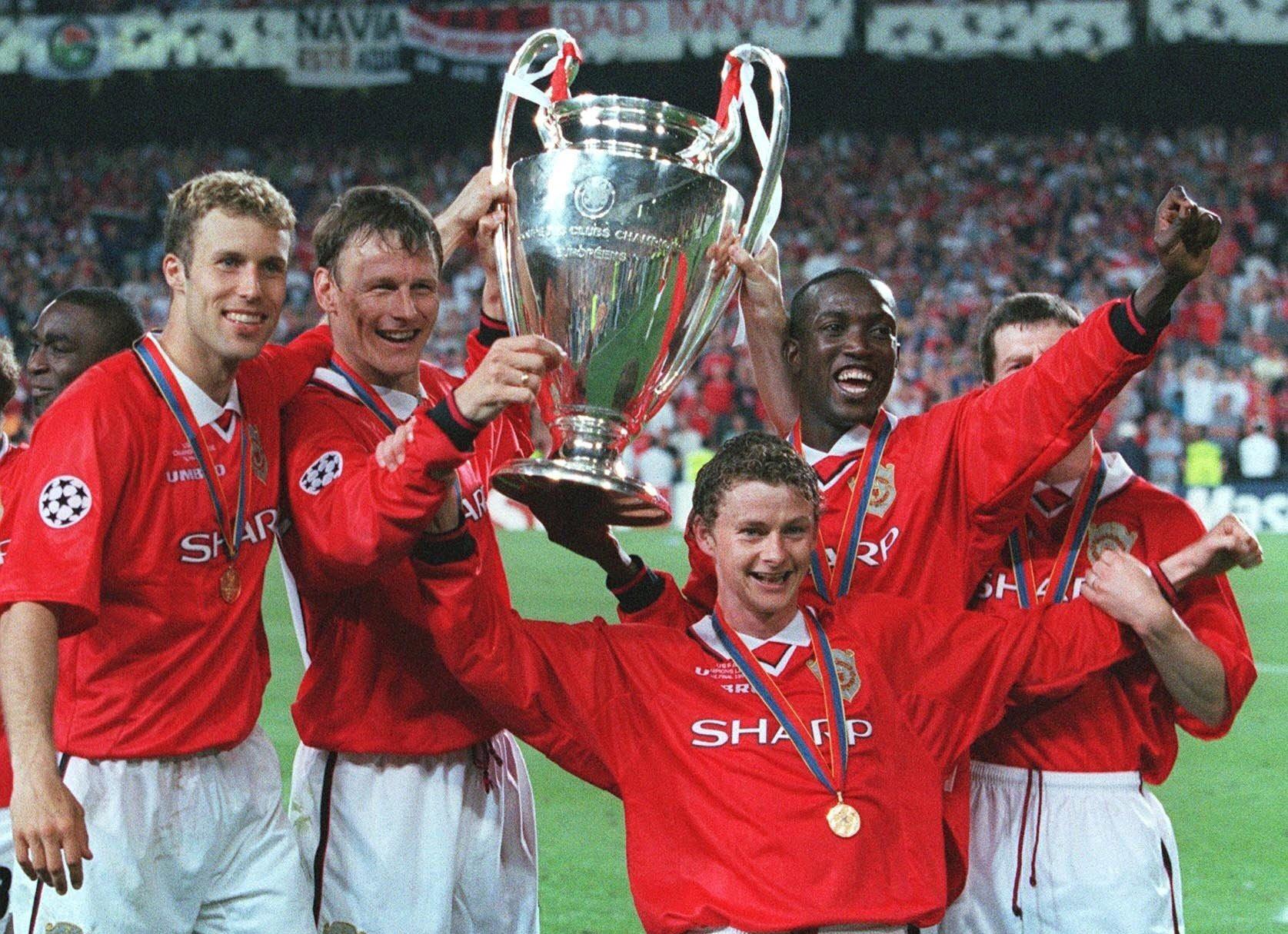 United players celebrate winning the 1999 Champions League final