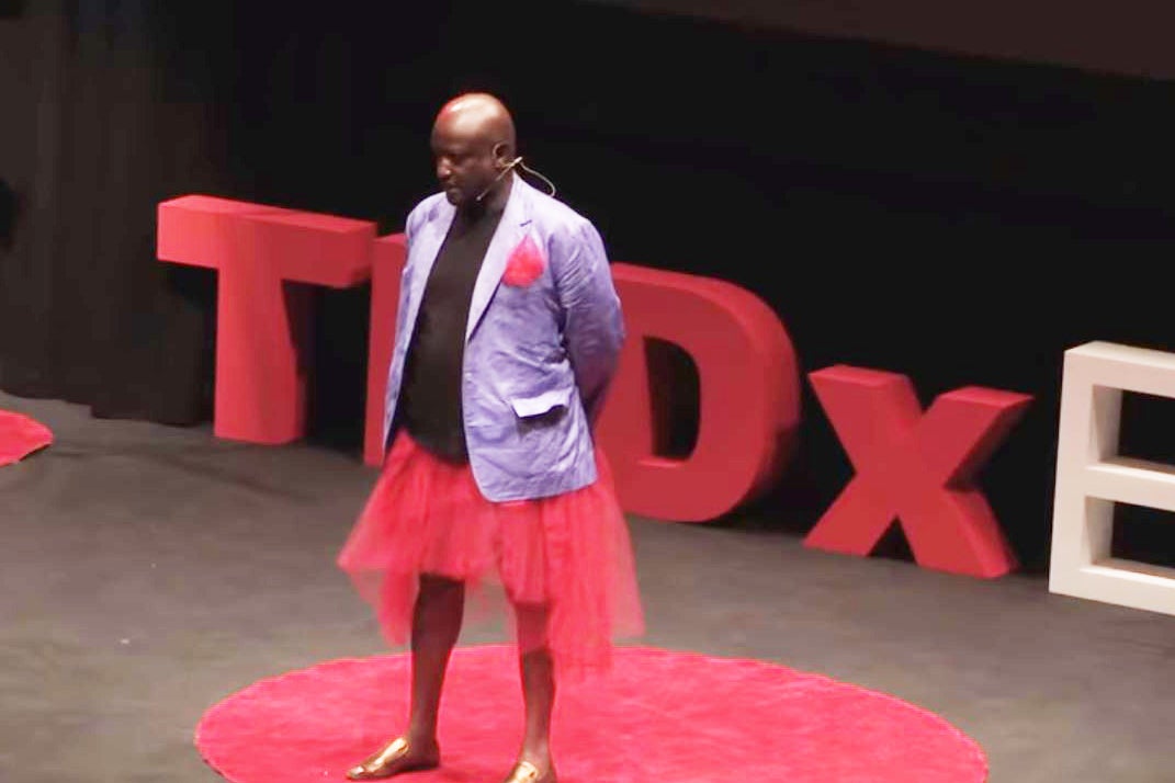 Wainaina giving a TedX talk in London in 2015