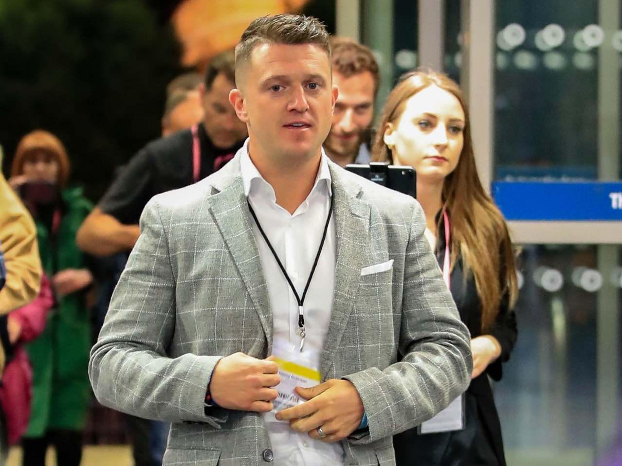 Tommy Robinson at European vote count in Manchester