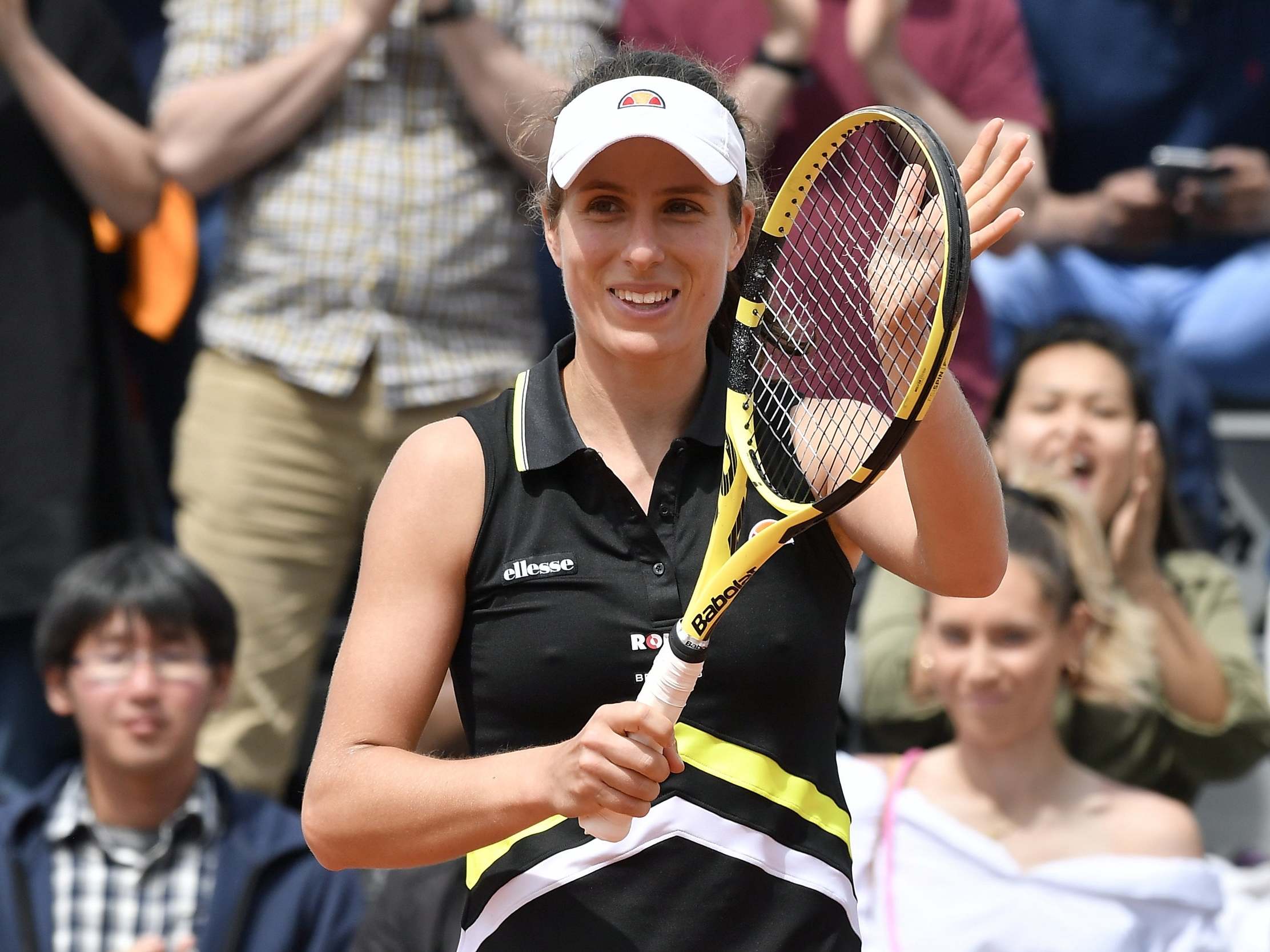 Johanna Konta celebrates victory