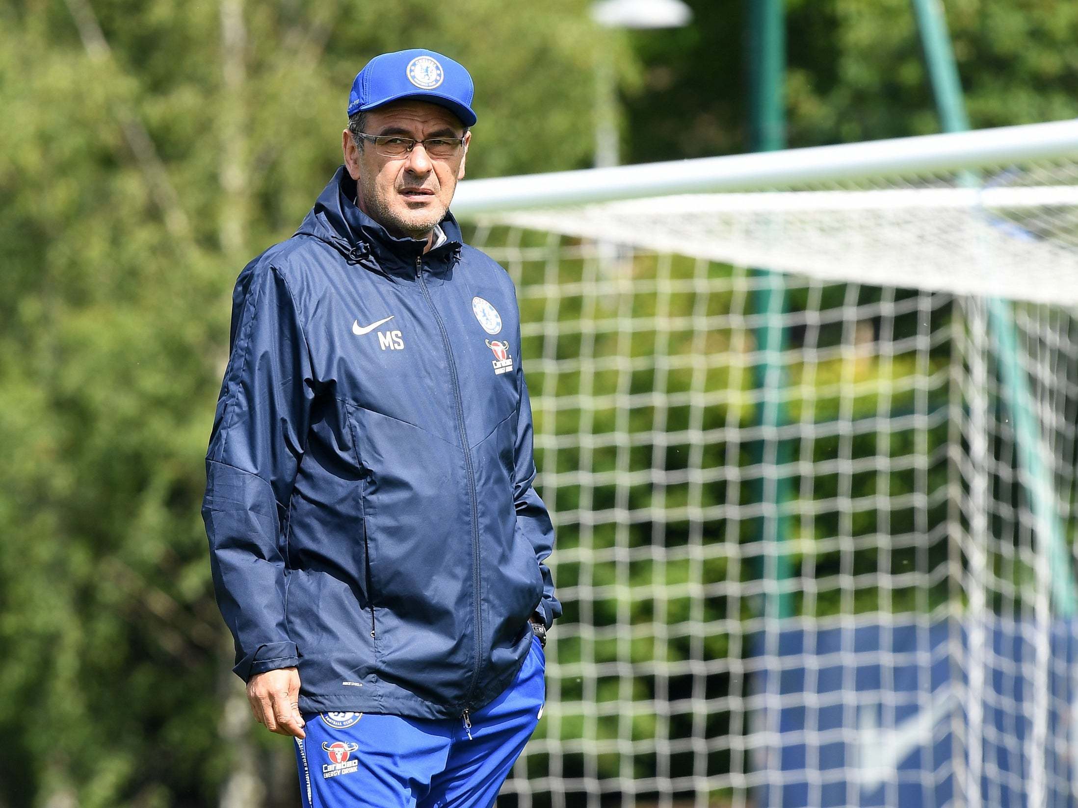 Sarri looks on in training ahead of the Europa League final