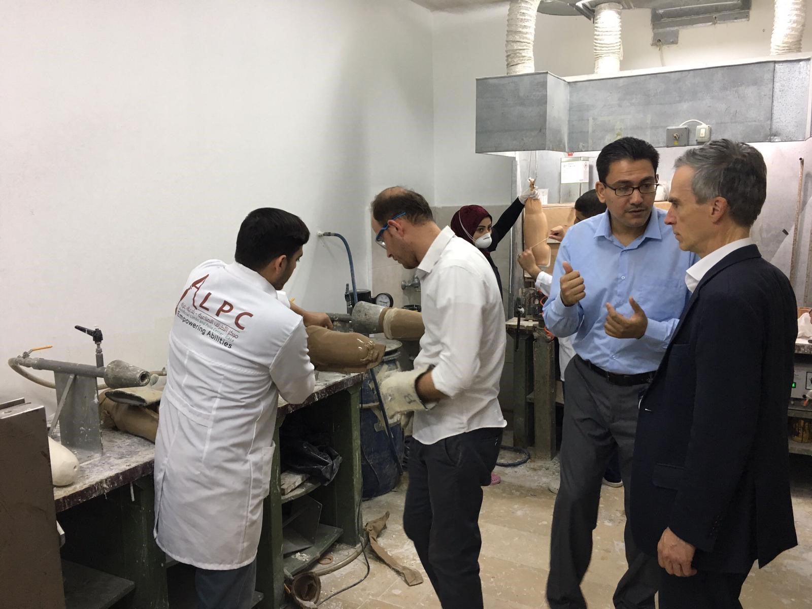 Middle East minister Andrew Murrison visits a prosthetic limb charity in Gaza