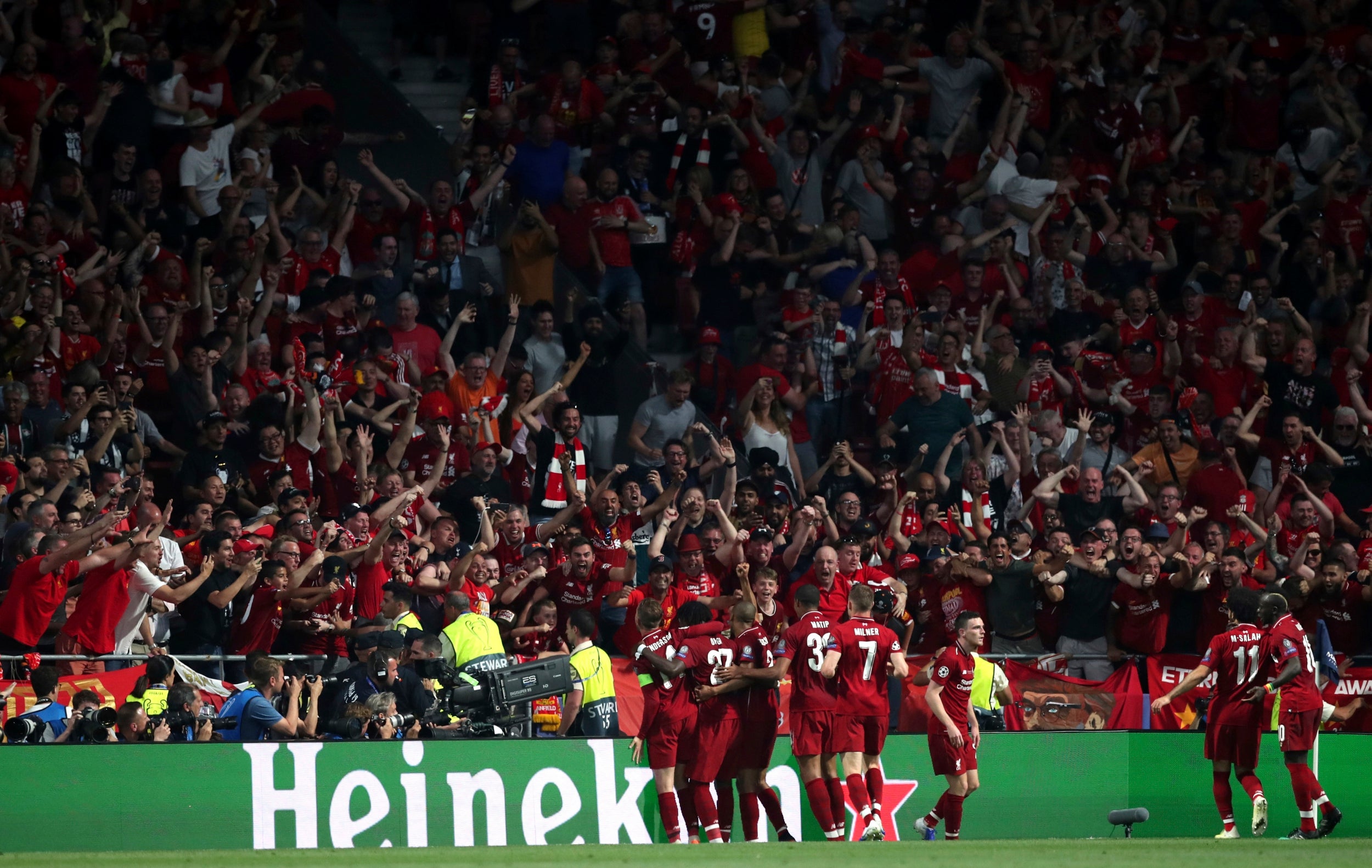 Liverpool celebrate Origi's second that secured Champions League glory