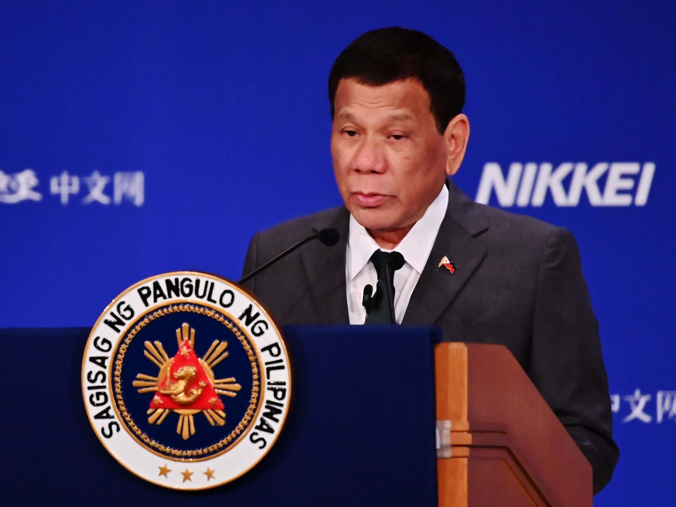 Rodrigo Duterte speaking in Tokyo on 31 May 2019