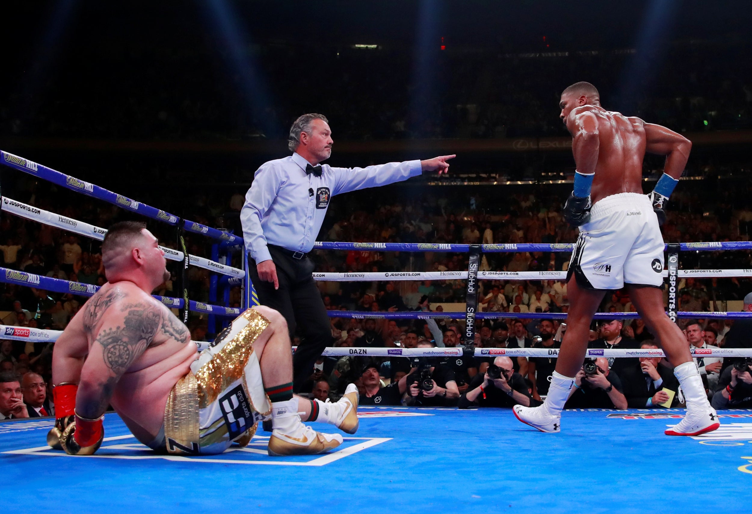 Joshua knocked Ruiz down 45 seconds into the third (Reuters)