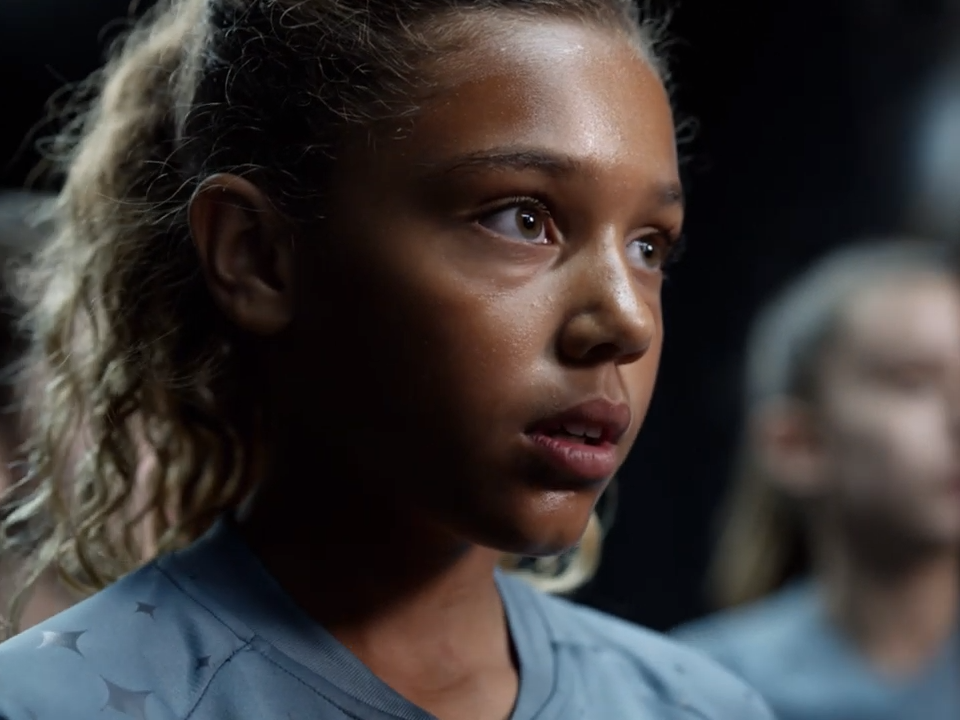 Makena Cook nervously waits in the tunnel before making her way onto the football pitch