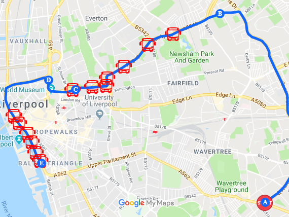 The route for Liverpool's bus parade