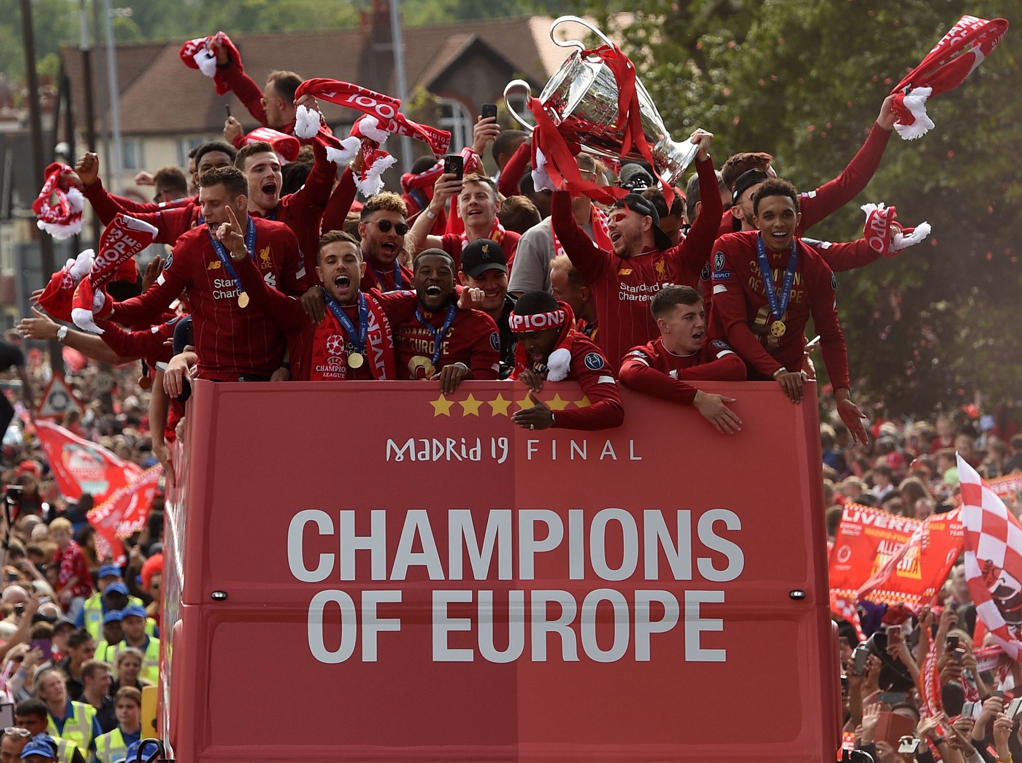 Liverpool parade through the streets