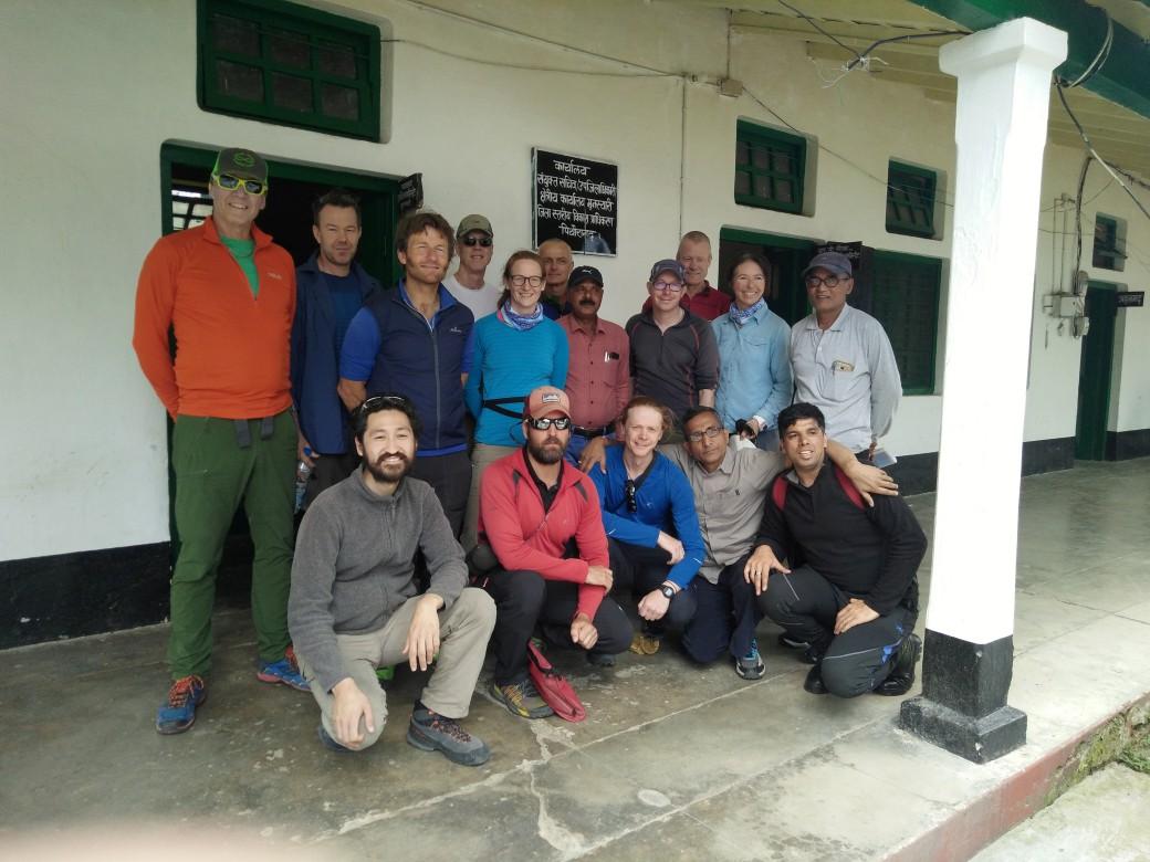 Climbers, including the eight now missing, taken on May 13 in the Himalayan town of Munsiyari. Martin Moran is back centre.