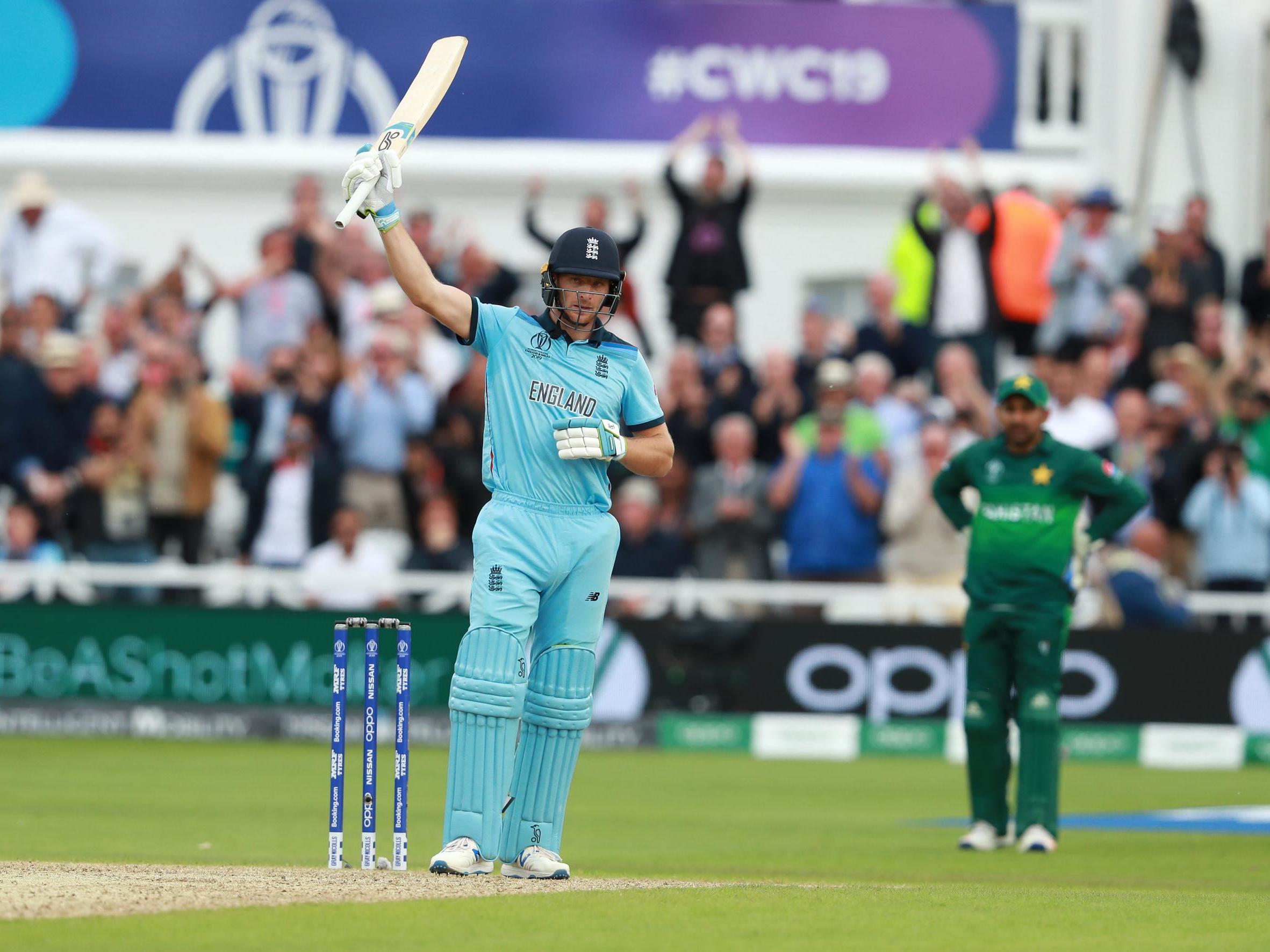 Jos Buttler celebrates reaching a century for England