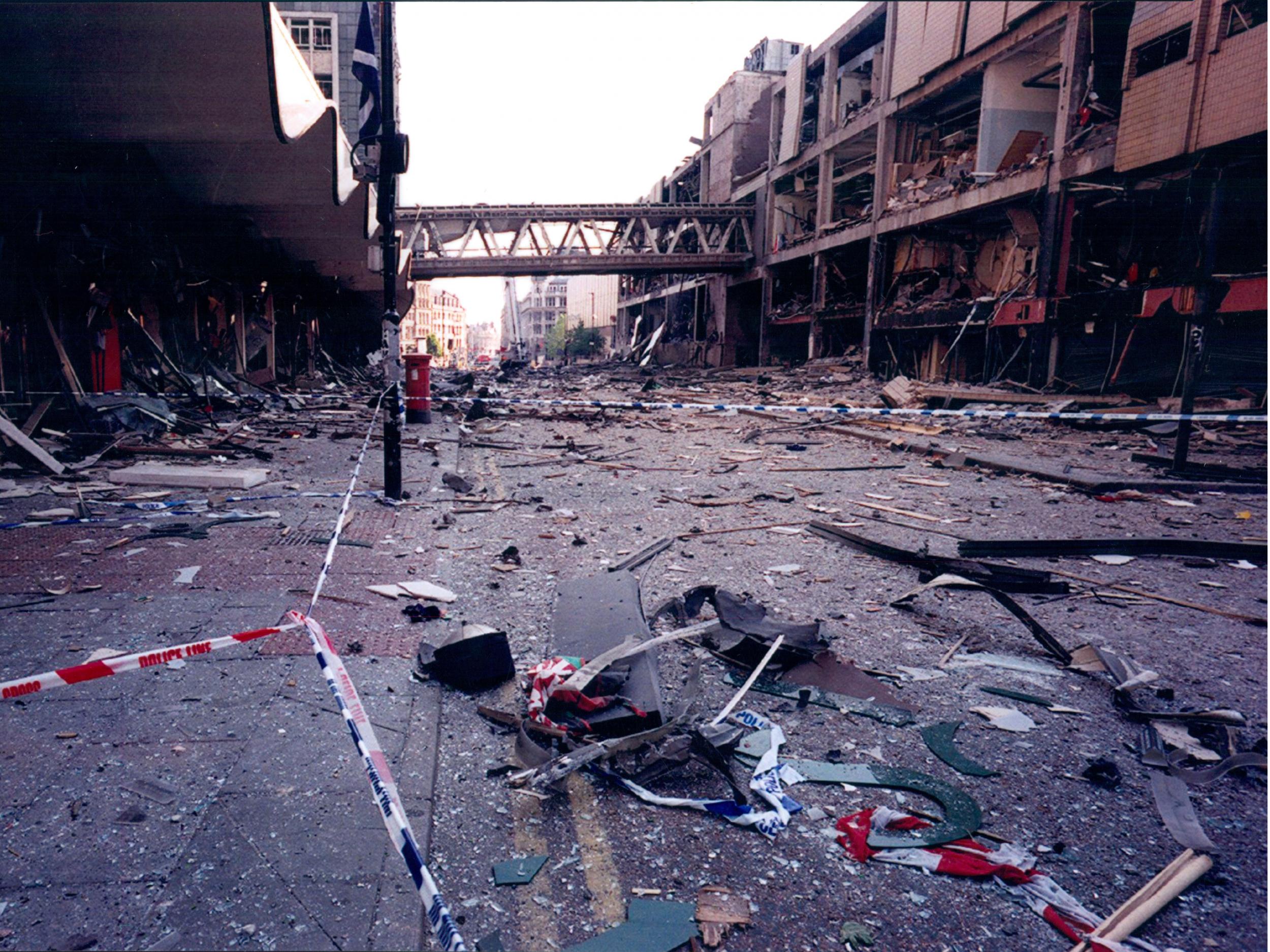Manchester’s city centre after the IRA car bomb detonated