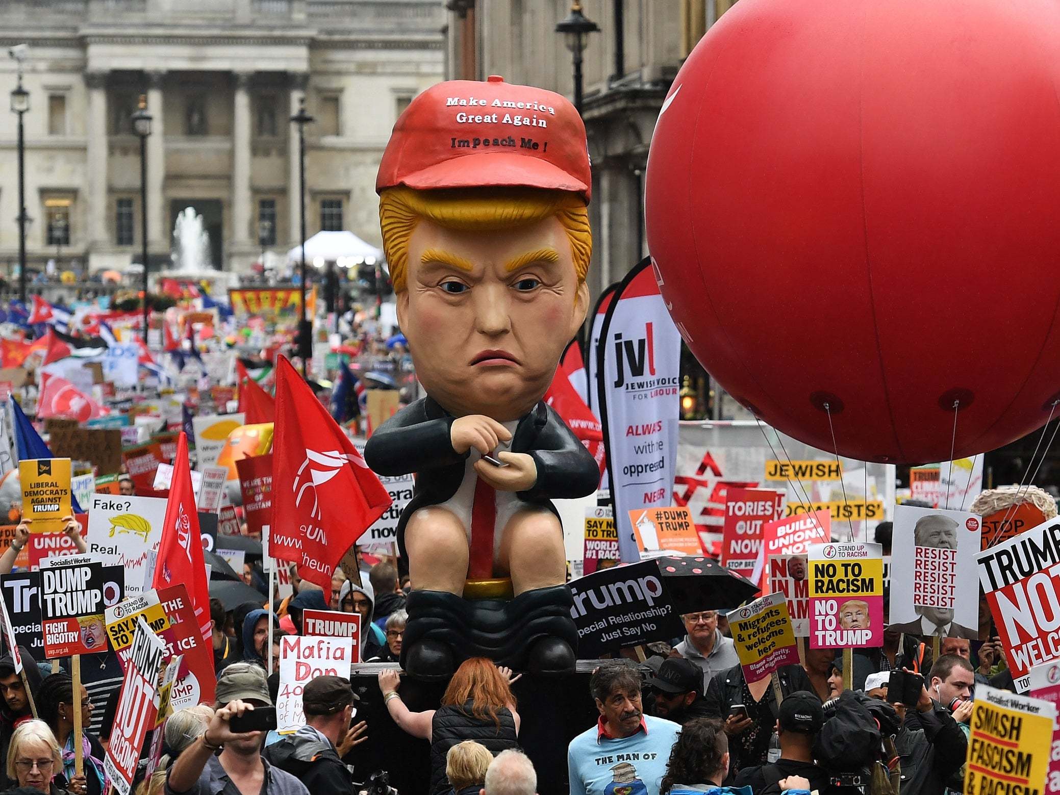 A robot of Trump on a toilet made an appearance