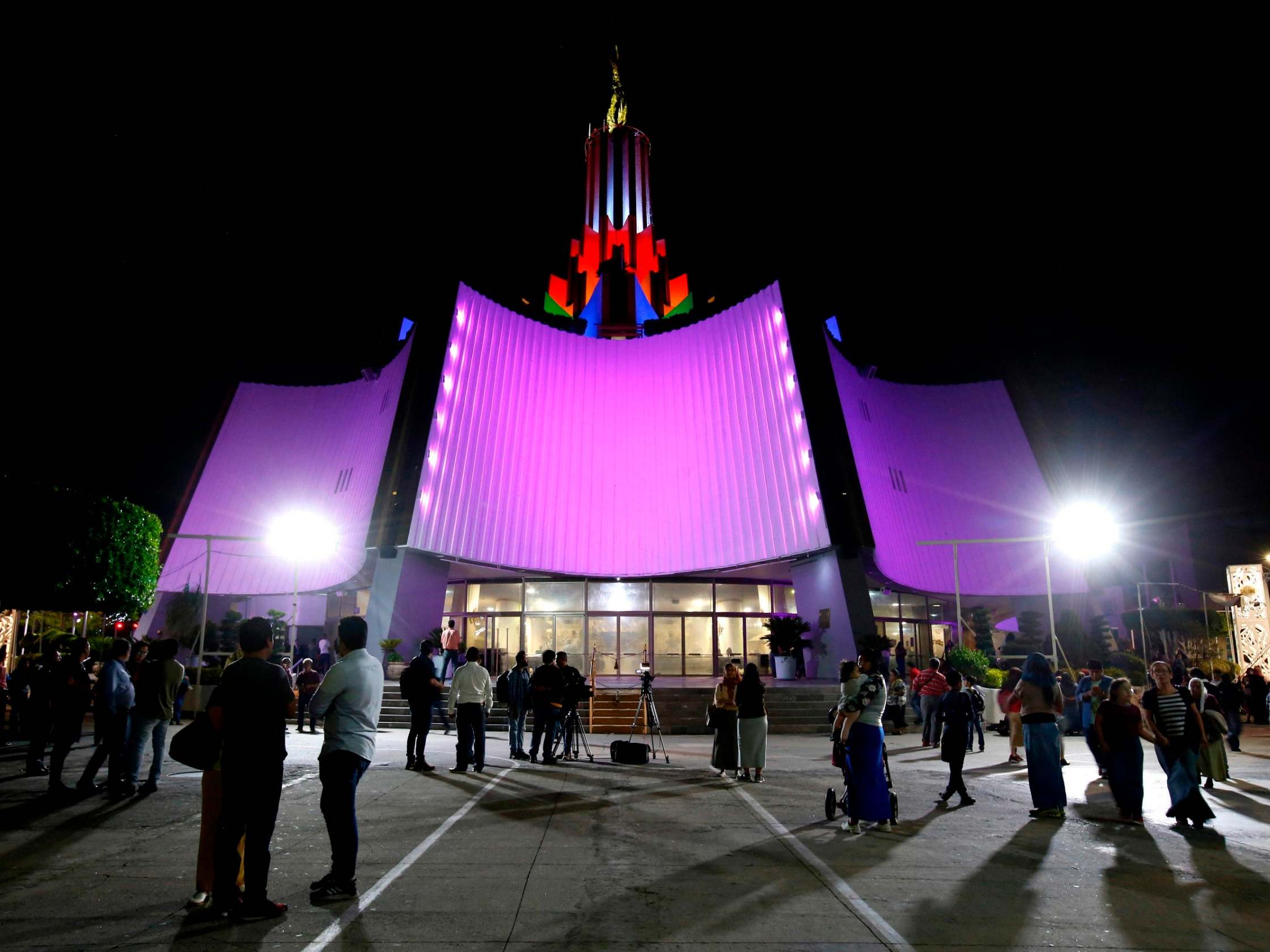 People are seen outside the International Headquarters of the "La Luz Del Mondo" (the Light of the World) in Guadalajara State of Jalisco, Mexico