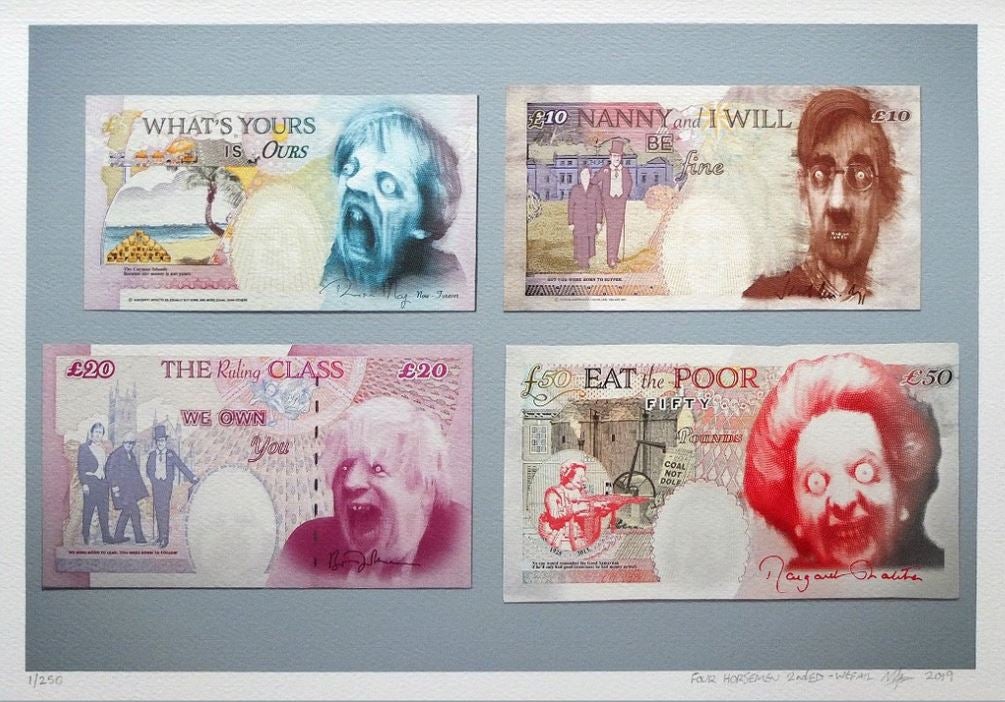 Wefail’s art pre-dates Brexit but found fresh impetus after 2016. There will be no shortage in Global Britain of such works of parodical genius inspired by the weirdos and misfits set to govern the UK through the 2020s. Chapman Brothers meet Goya meet Hogarth, to great effect.