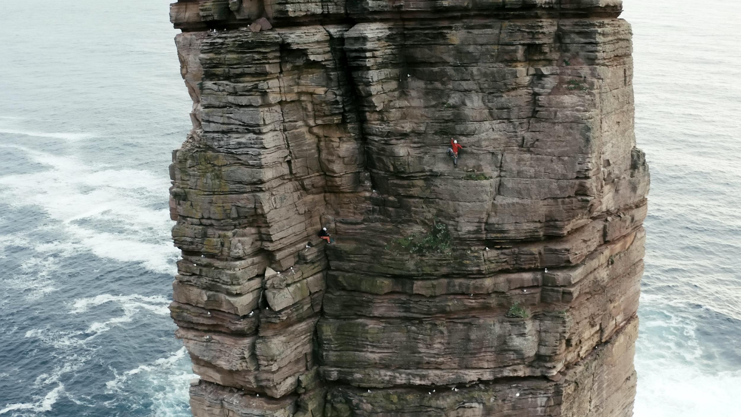 The sandtsone stack's East Face Route was first climbed in 1966