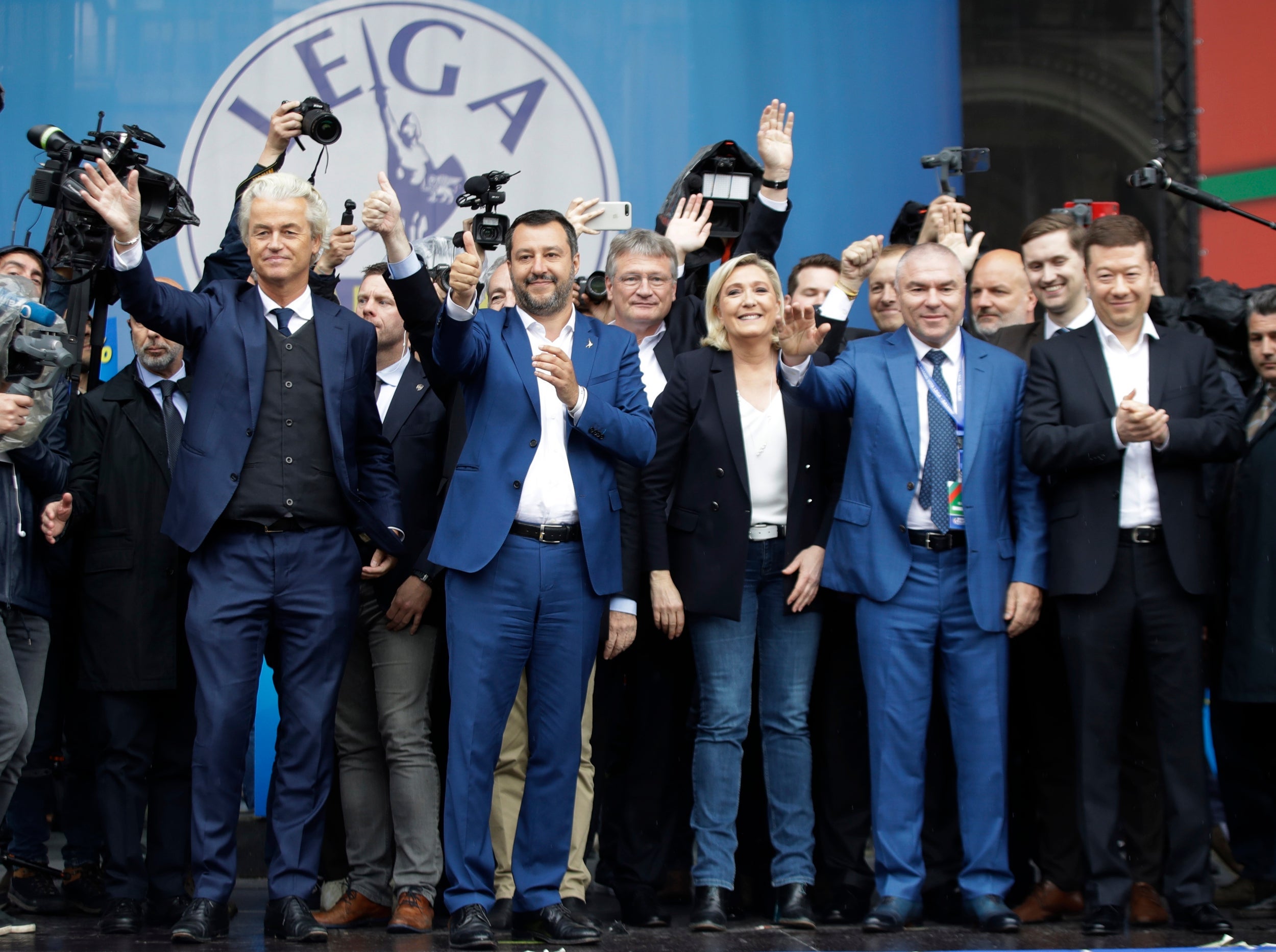 Leaders of European nationalist parties gather to attend a rally organised by Italian League leader Matteo Salvini