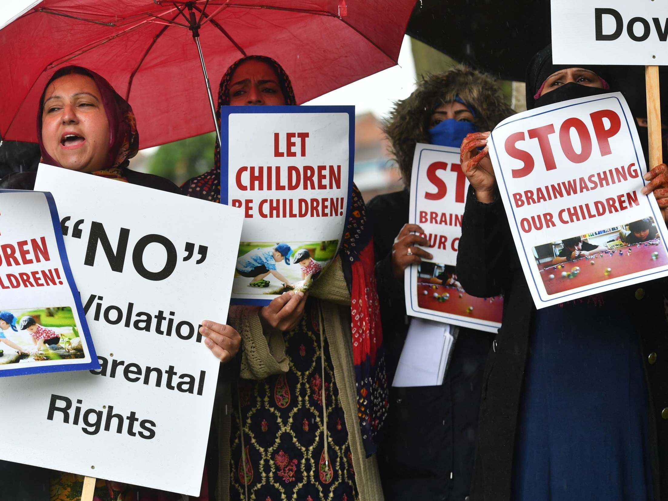 Demonstrators outside Anderton Park