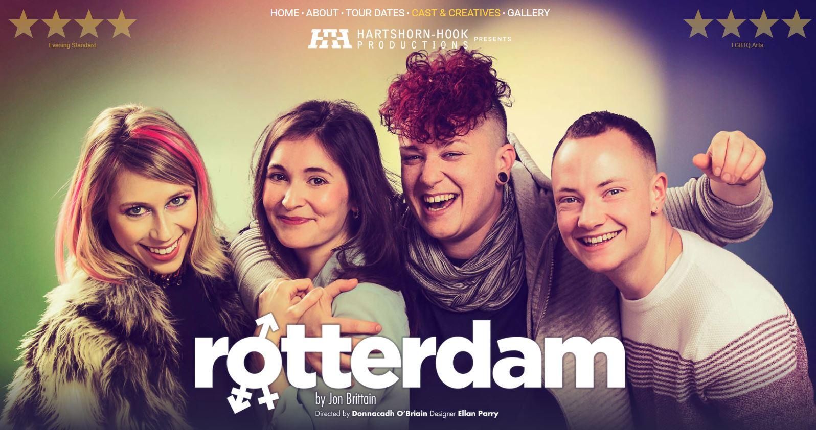 Poster for the Oliver Award-winning play Rotterdam, by Jon Brittain