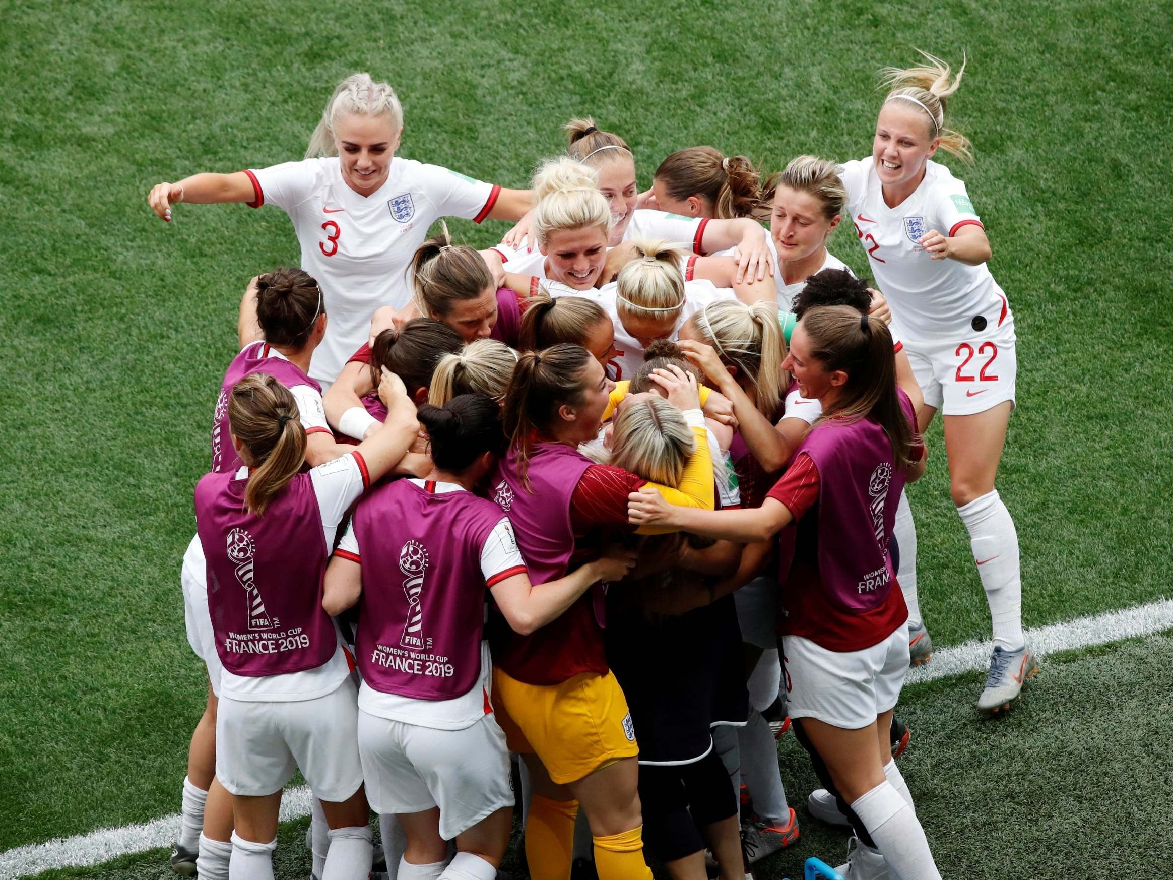 England’s players celebrate the opening goal (Reuters)