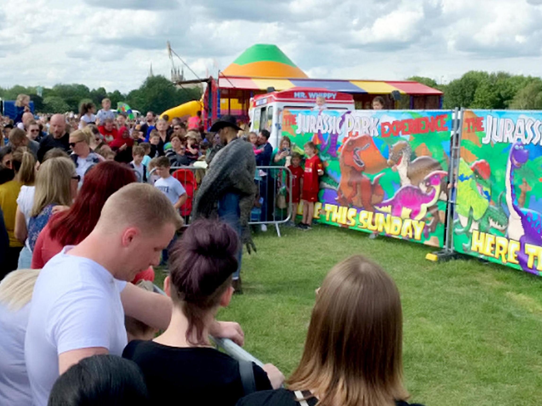 Disappointed families criticised a Jurassic Park attraction in Peterborough on 9 June 2019 as "just a man in a blow up dinosaur suit".