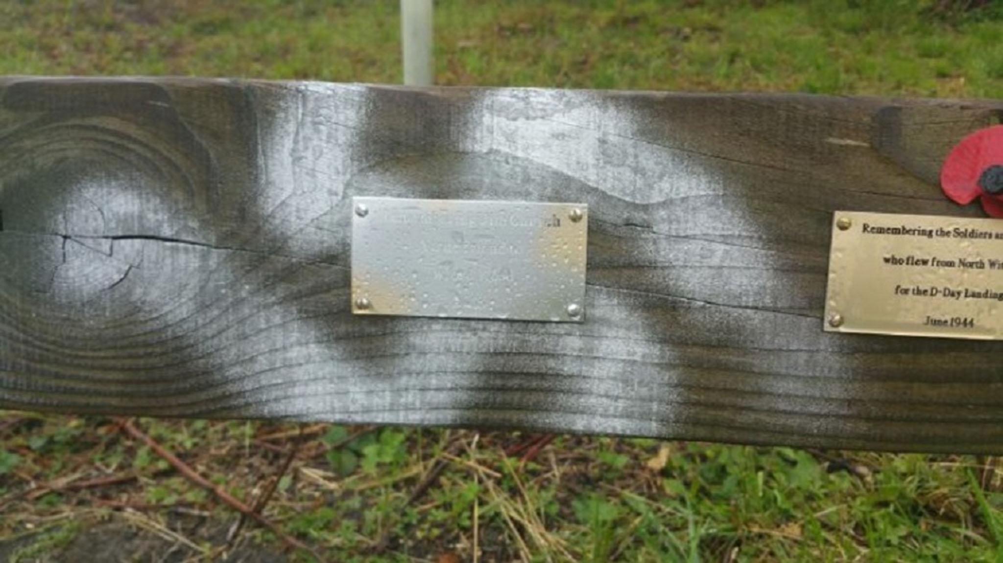 This swastika was sprayed on a park bench in Twyford Woods, Lincolnshire, last month (PA)