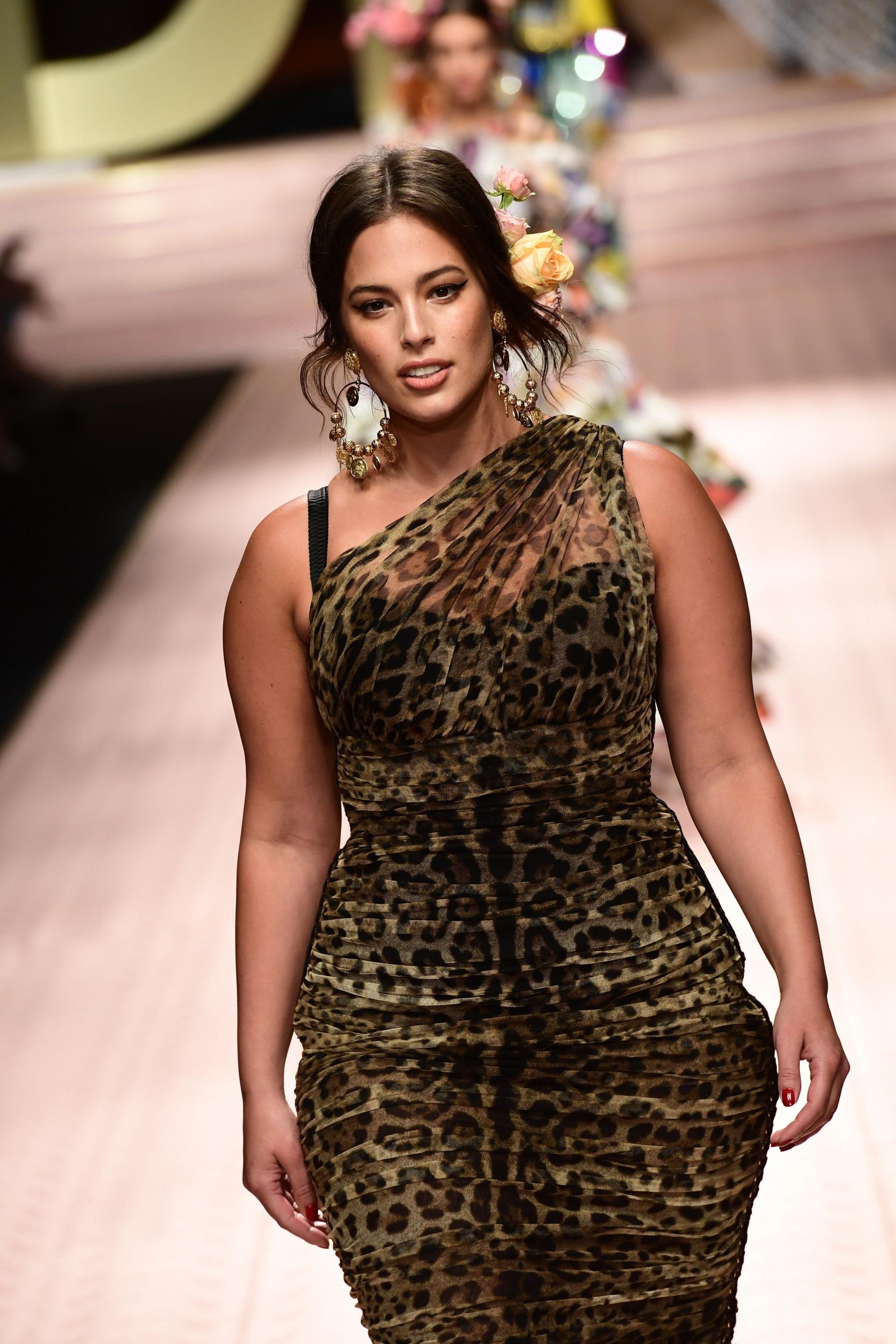 Ashley Graham walks the runway at Dolce &amp; Gabbana's spring/summer 2019 fashion show at Milan Fashion Week on 23 September 2018.