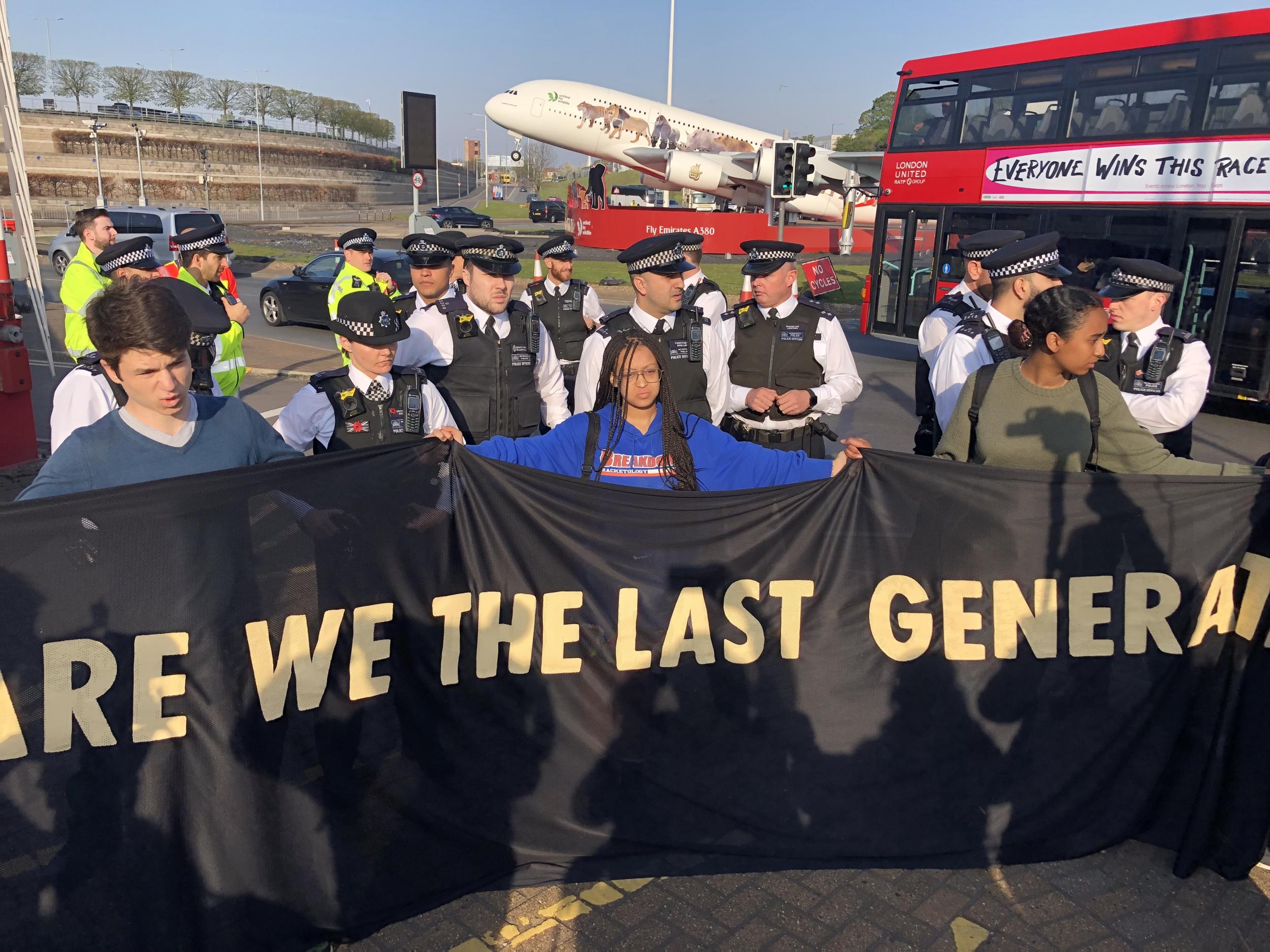 Plane protest: a small demonstration at Heathrow airport in April