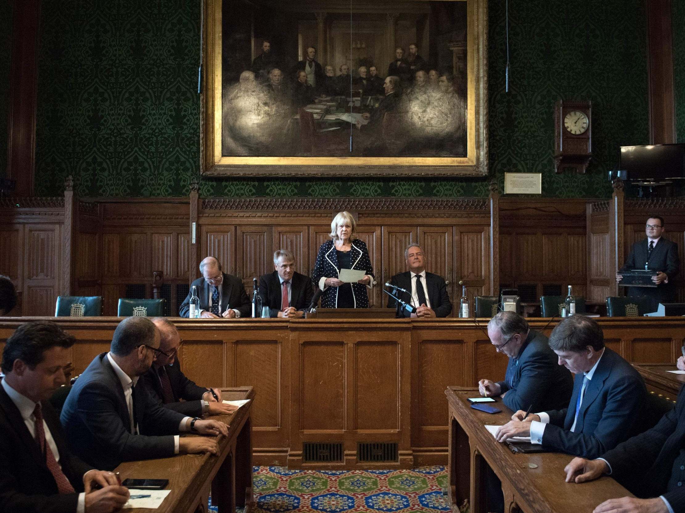 1922 Committee executives read out the results of the first ballot in the Tory leadership ballot at the Houses of Parliament