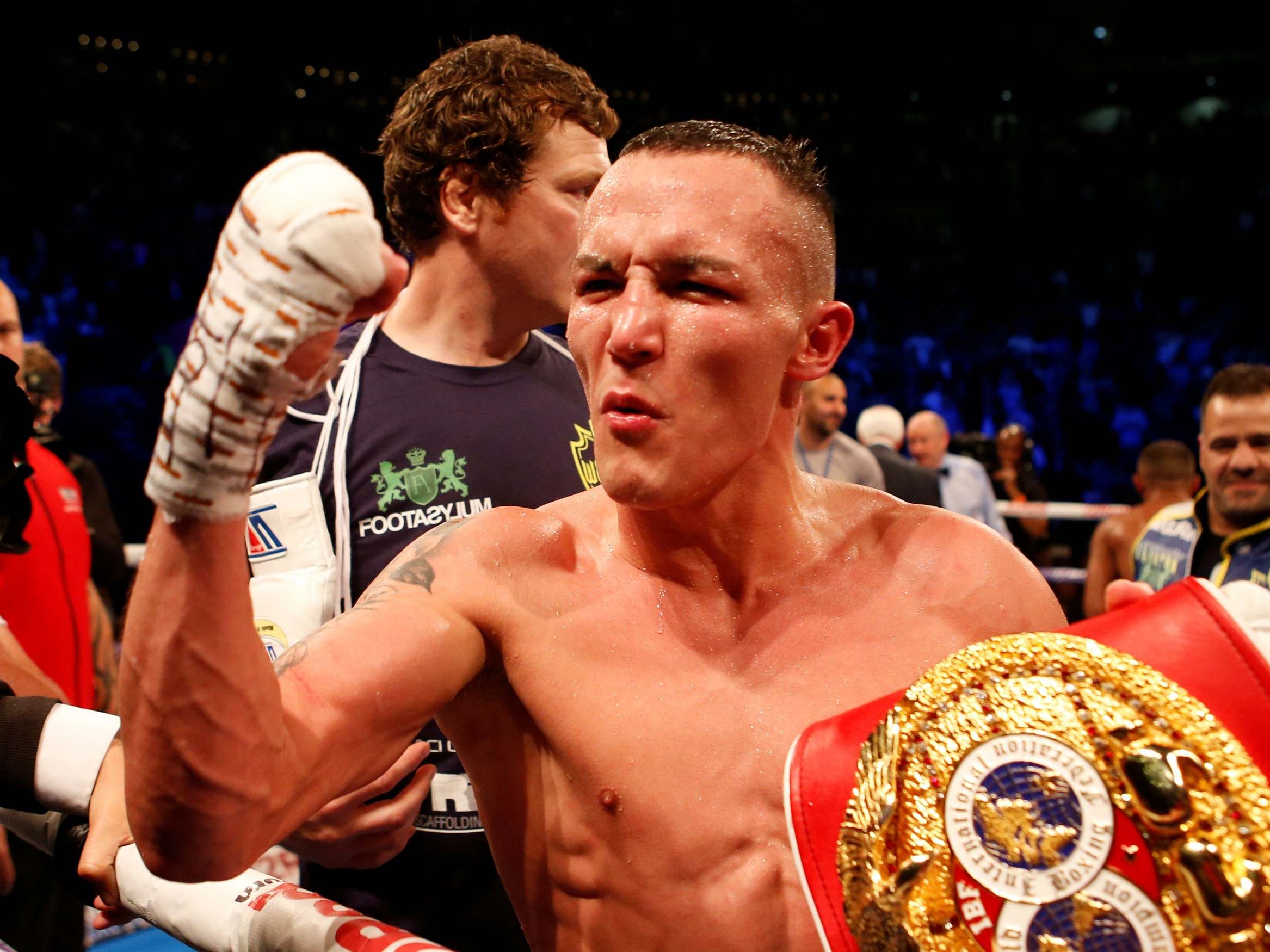 Josh Warrington celebrates his win